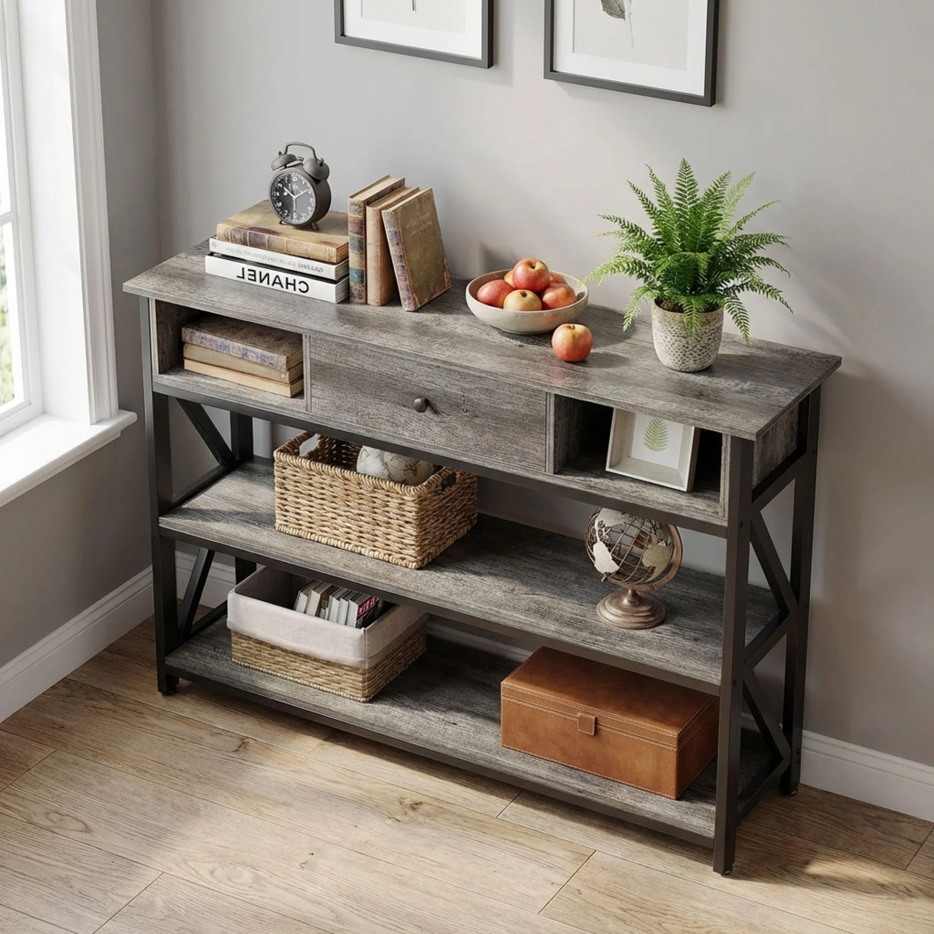 Atlas 1.2m Console Table with Drawer - Gray Oak - Image 3