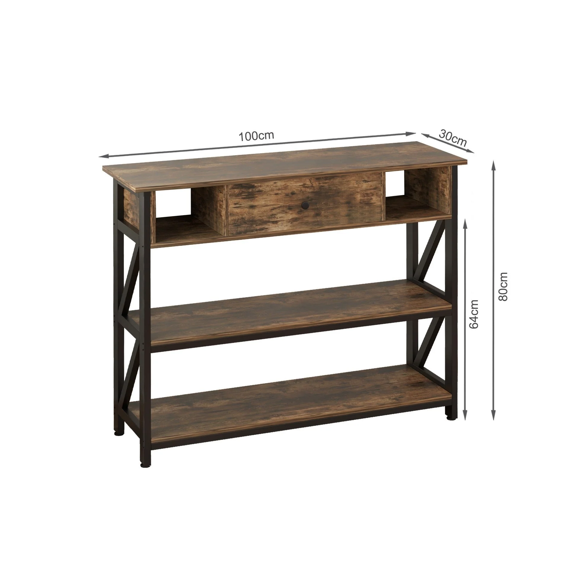 Atlas 1m Console Table with Drawer - Rustic Brown - Image 14