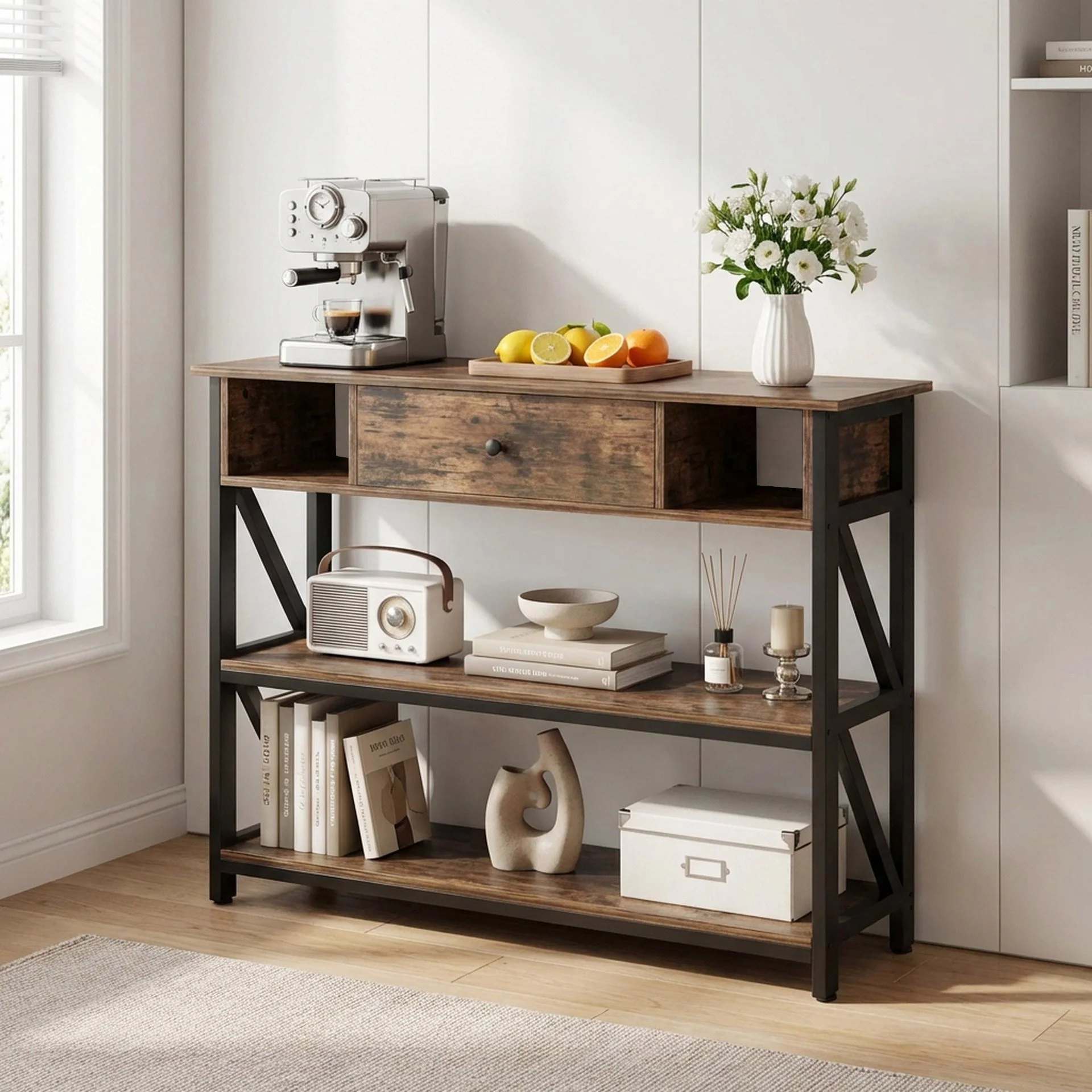 Atlas 1m Console Table with Drawer - Rustic Brown - Image 3