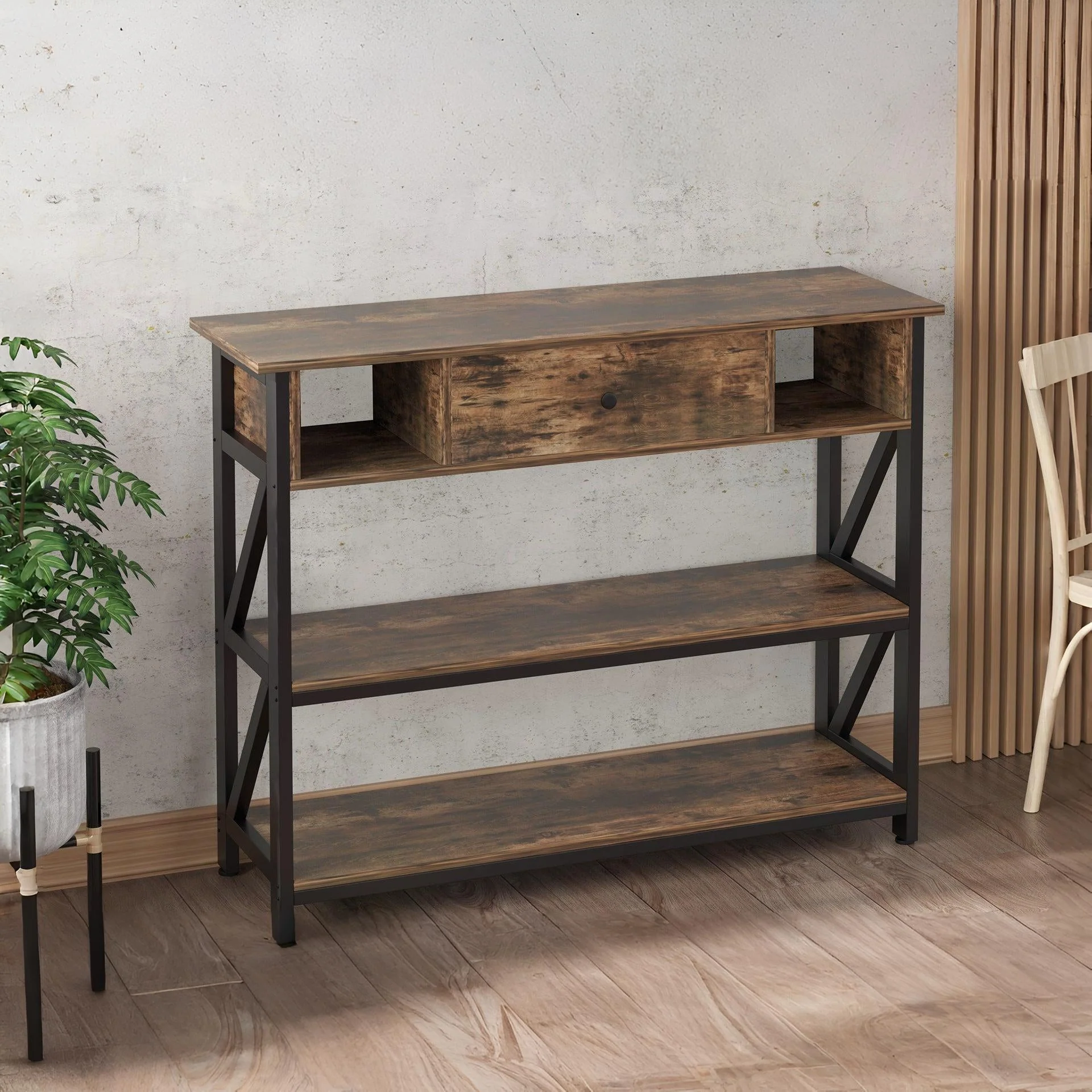 Atlas 1m Console Table with Drawer - Rustic Brown - Image 7