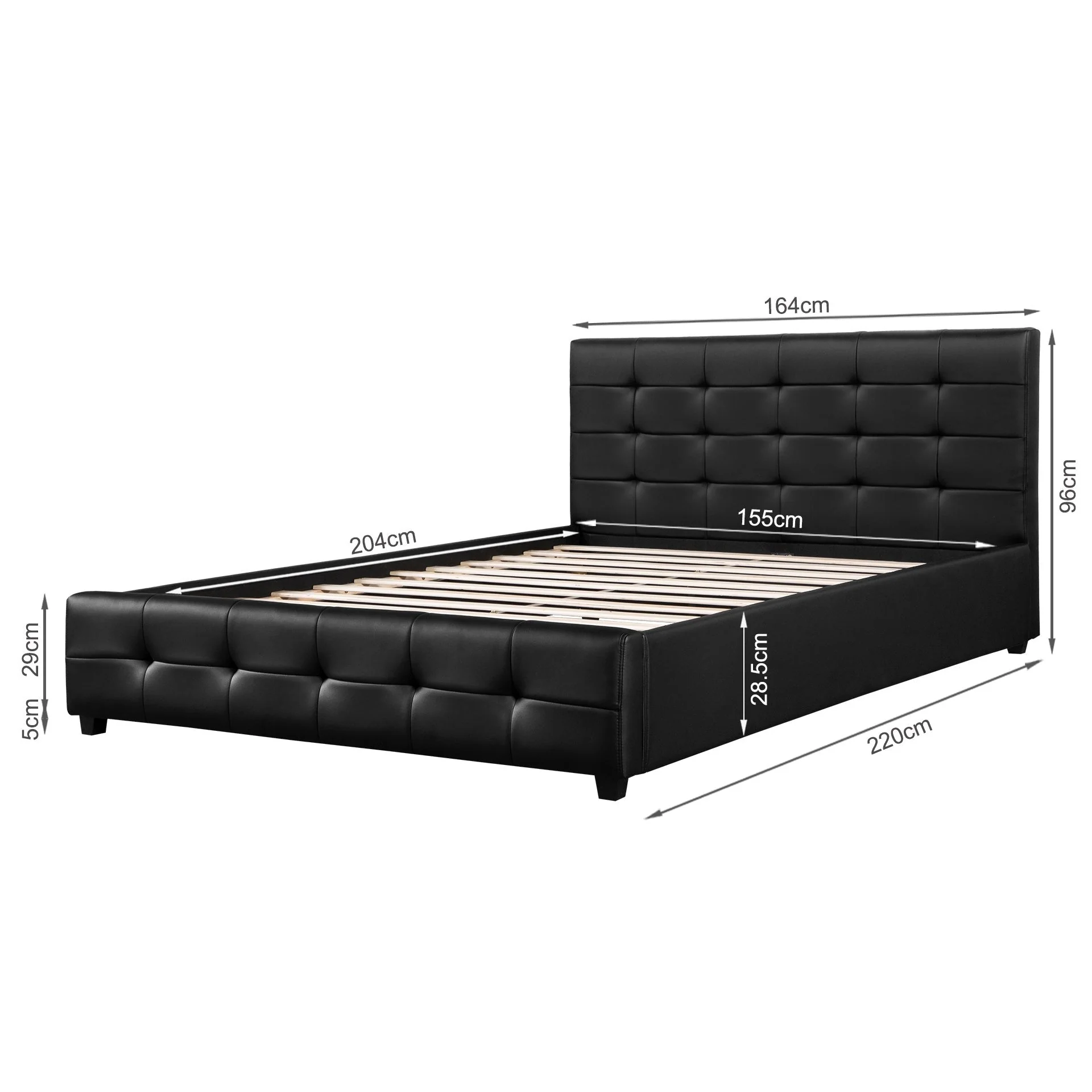 Augusta PU Slat Bed Frame - Queen - Black - Image 15