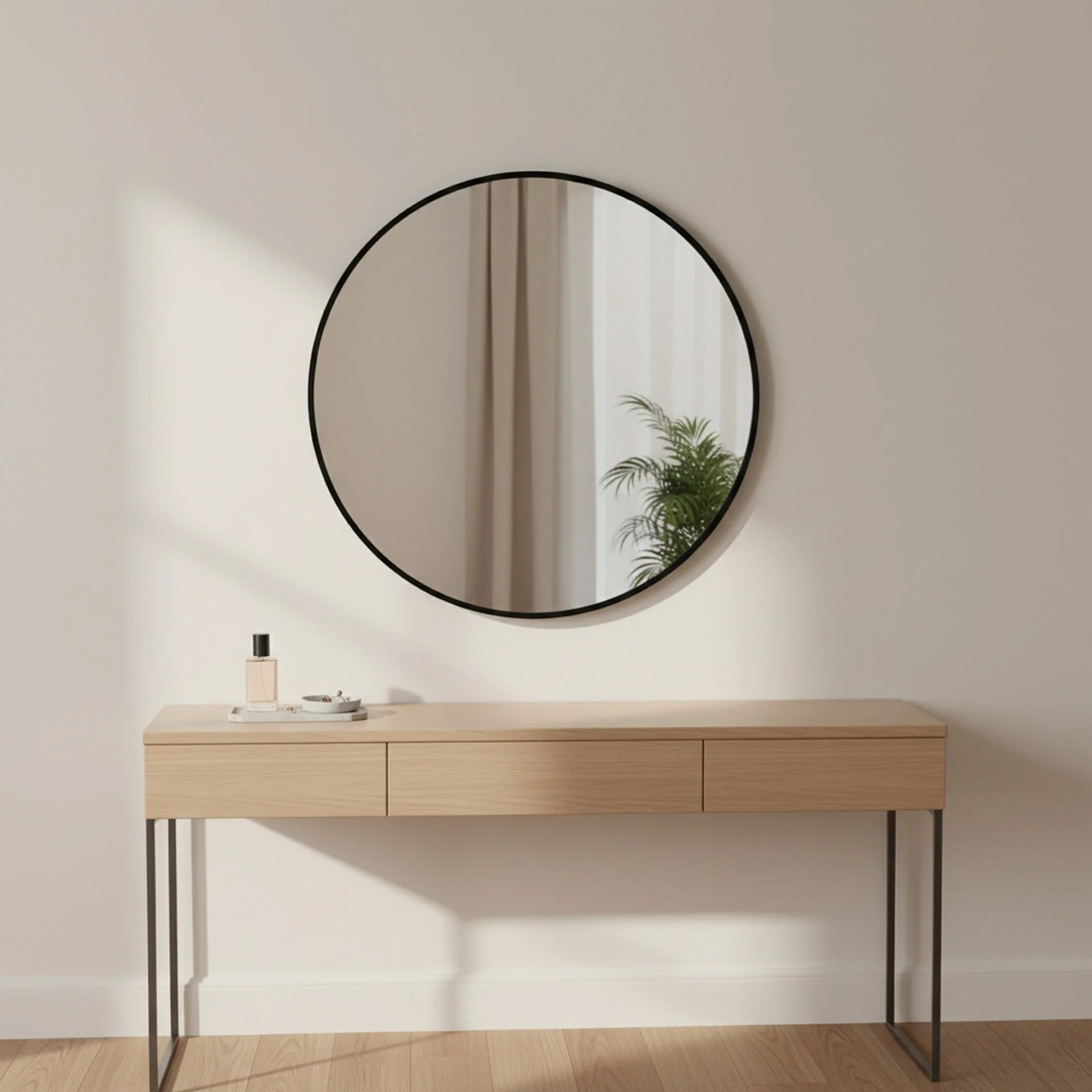 Aura Round Metal Framed Wall Mirror 60cm - Black - Image 2