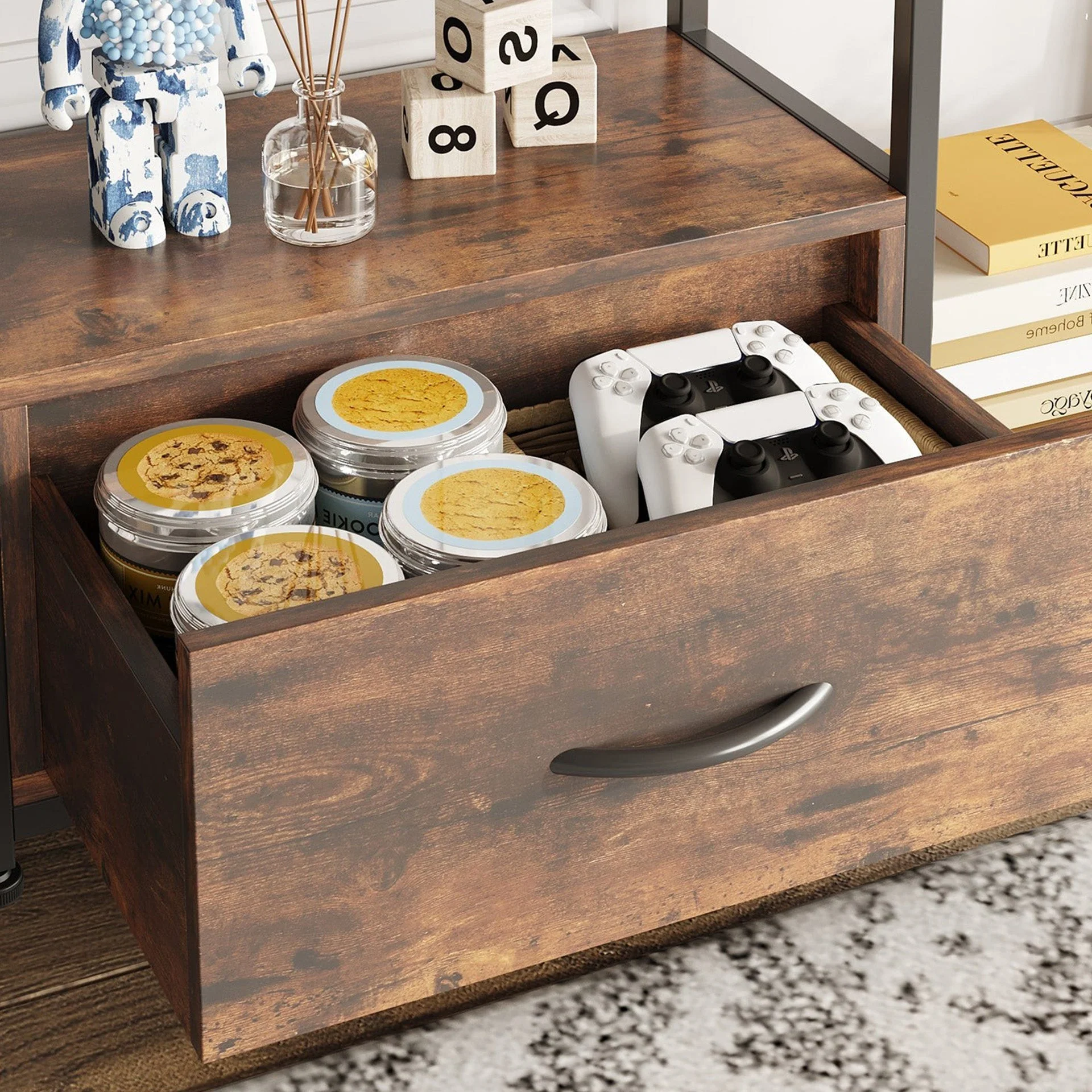 Auroa 4 Tier Bookshelf with Drawer - Rustic Brown - Image 5