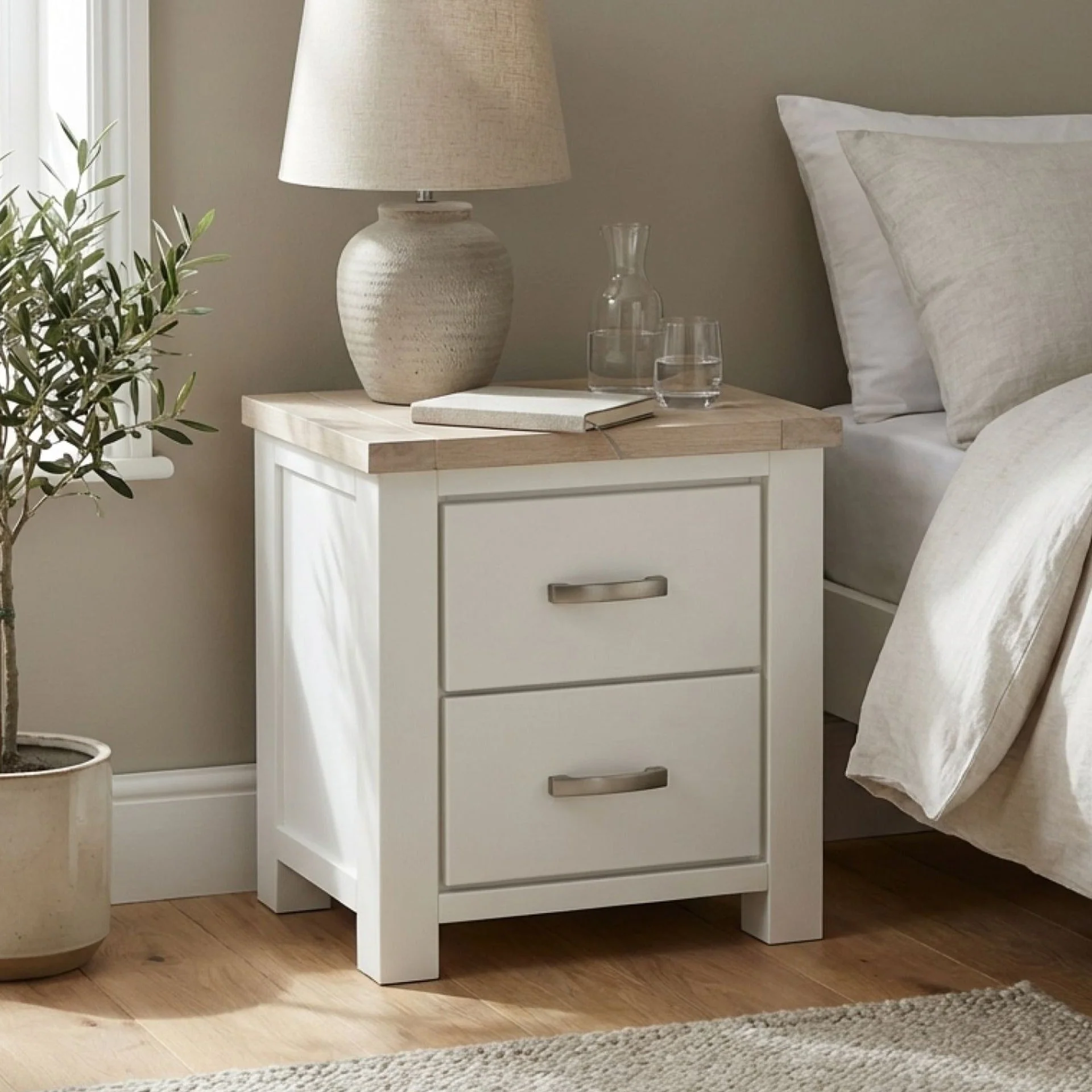 Aurora Solid Wood Bedside Table - White