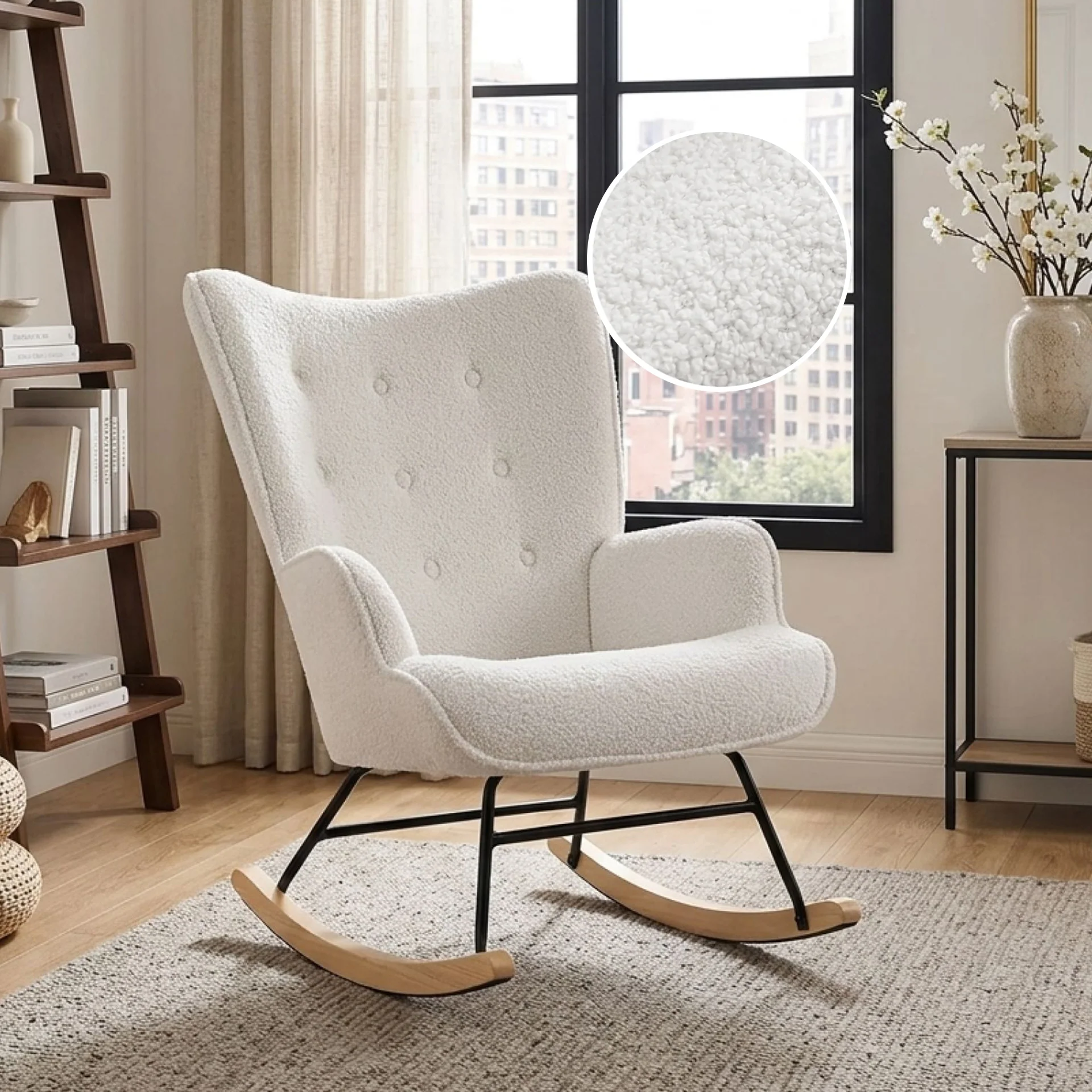 Ava Boucle Rocking Armchair - White - Image 6