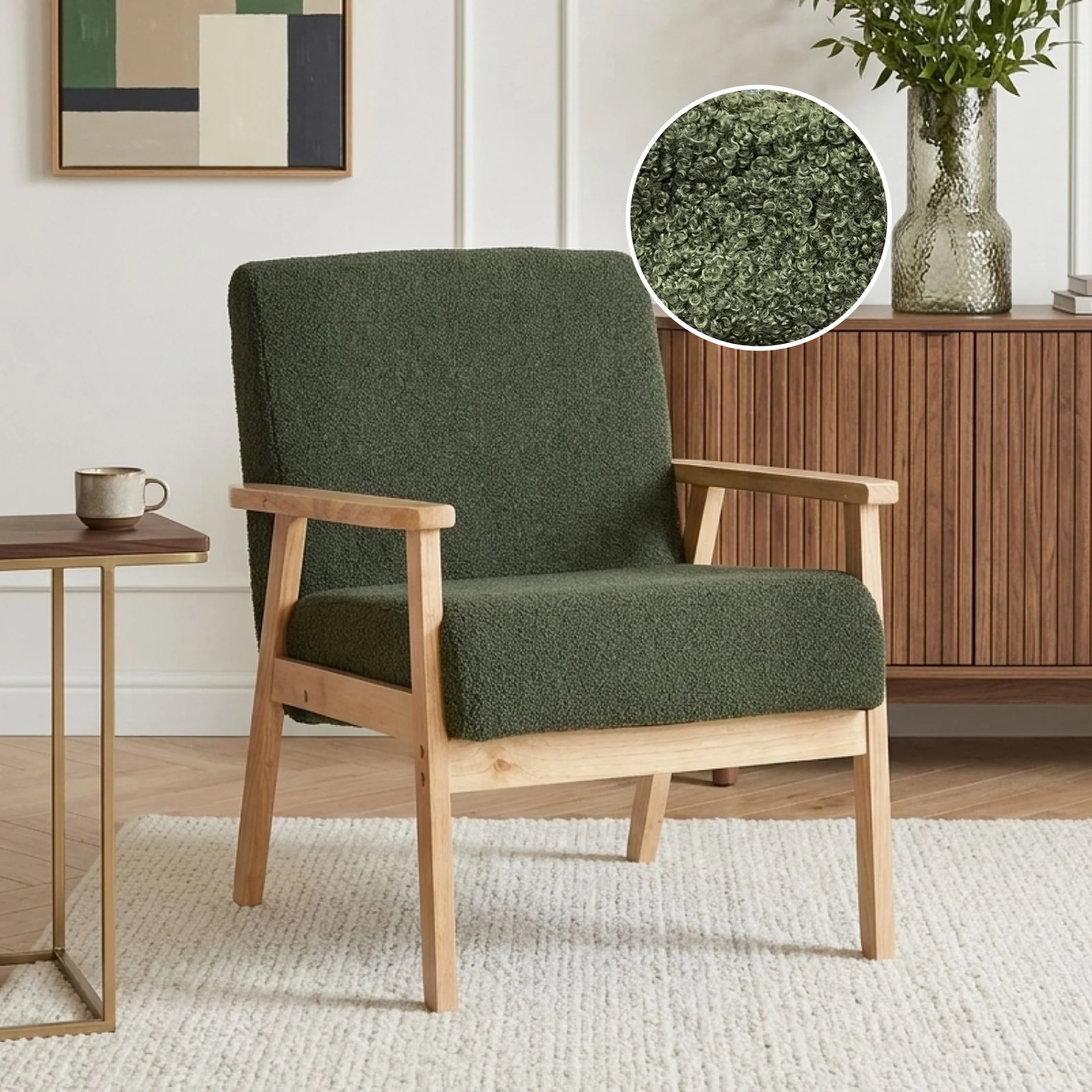 Aven Boucle Armchair - Dark Green - Image 2