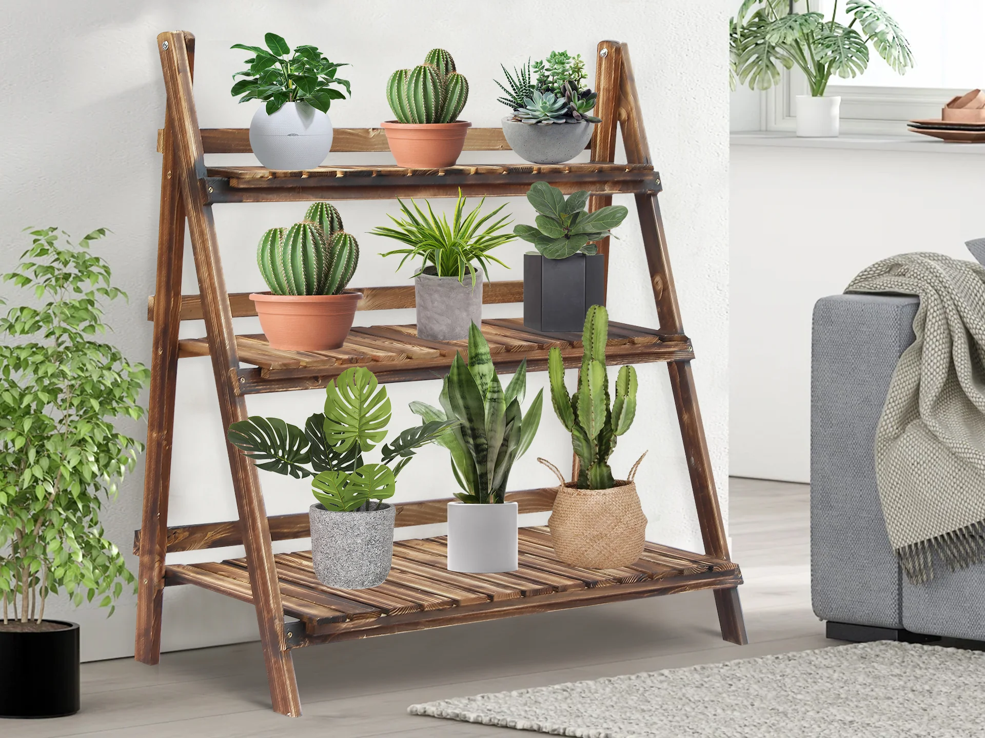 Balaton Ladder Planter Stand 100cm - Rustic Brown