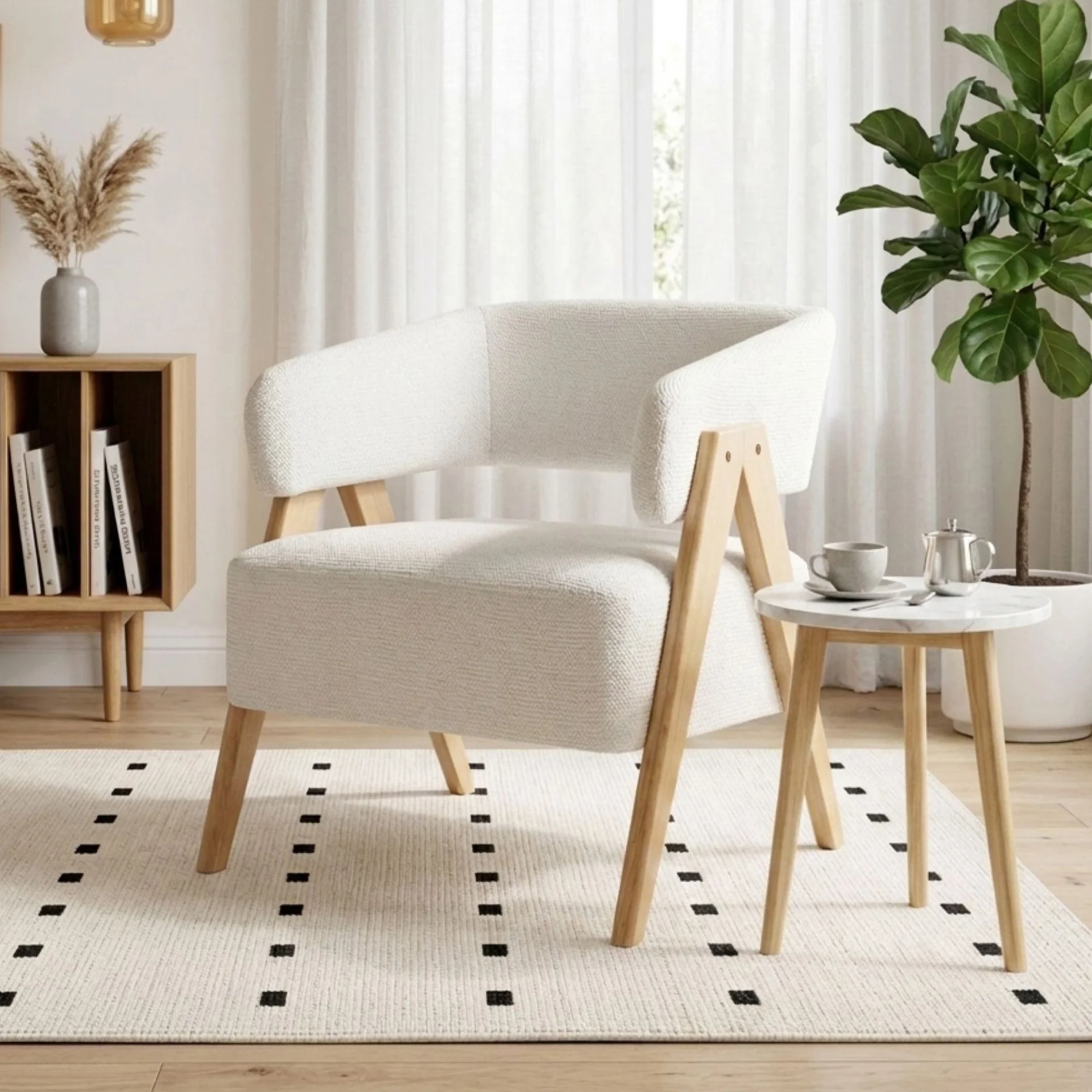 Bark Chenille Armchair - White - Image 4