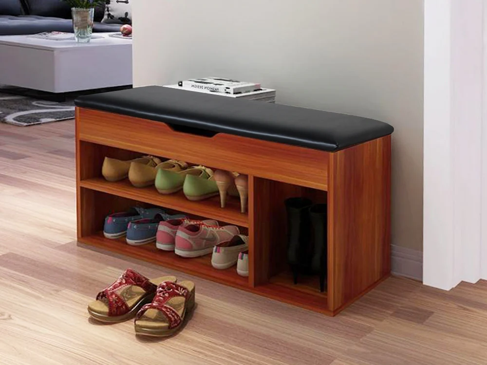 BARRA Shoe Cabinet Shoe Bench - WALNUT + BLACK - Image 2