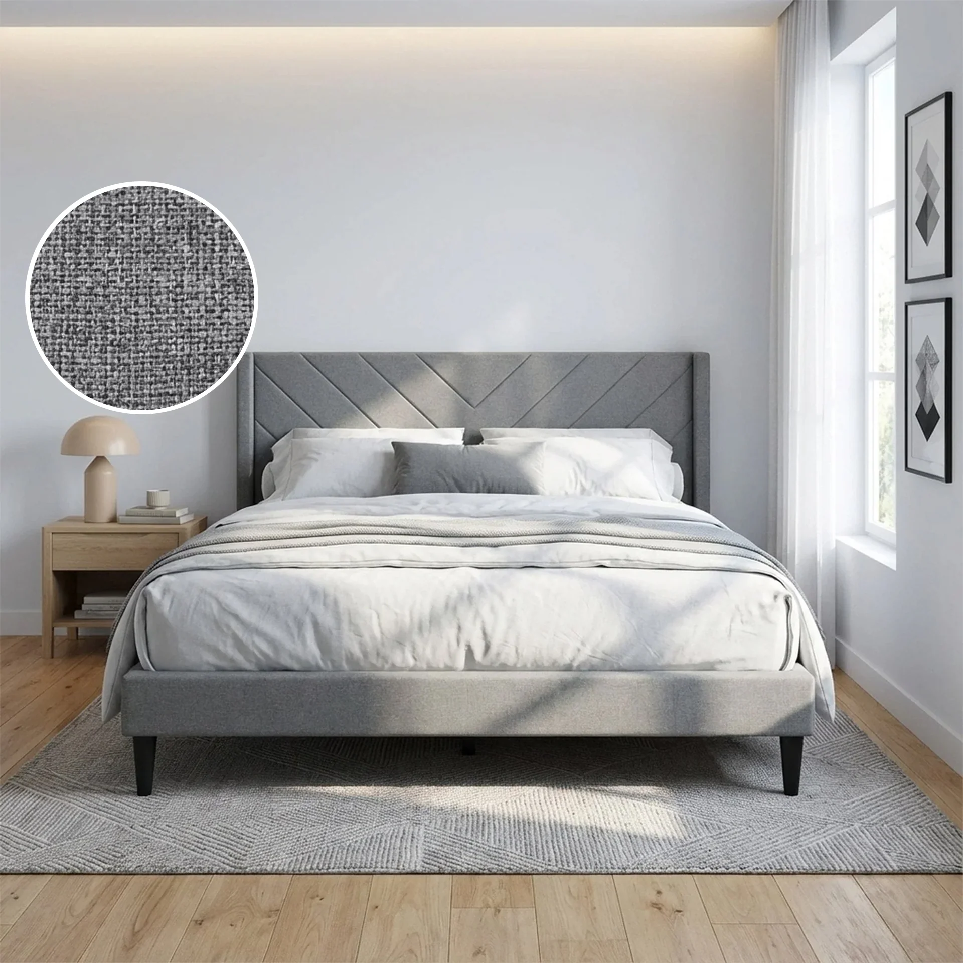 Bassie Queen Bed Frame - Light Grey - Image 2