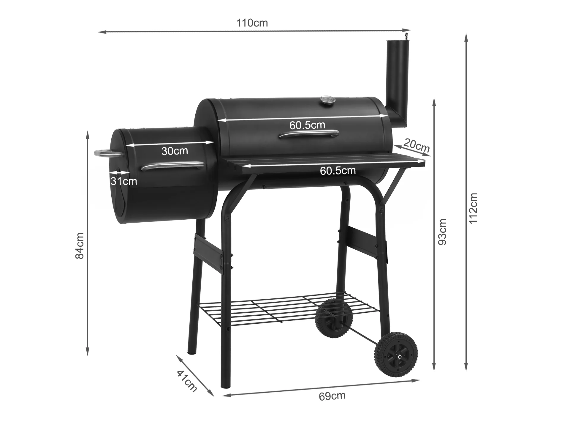BBQ Grill 2-in-1 BBQ Smoker with Storage Shelf - Image 9
