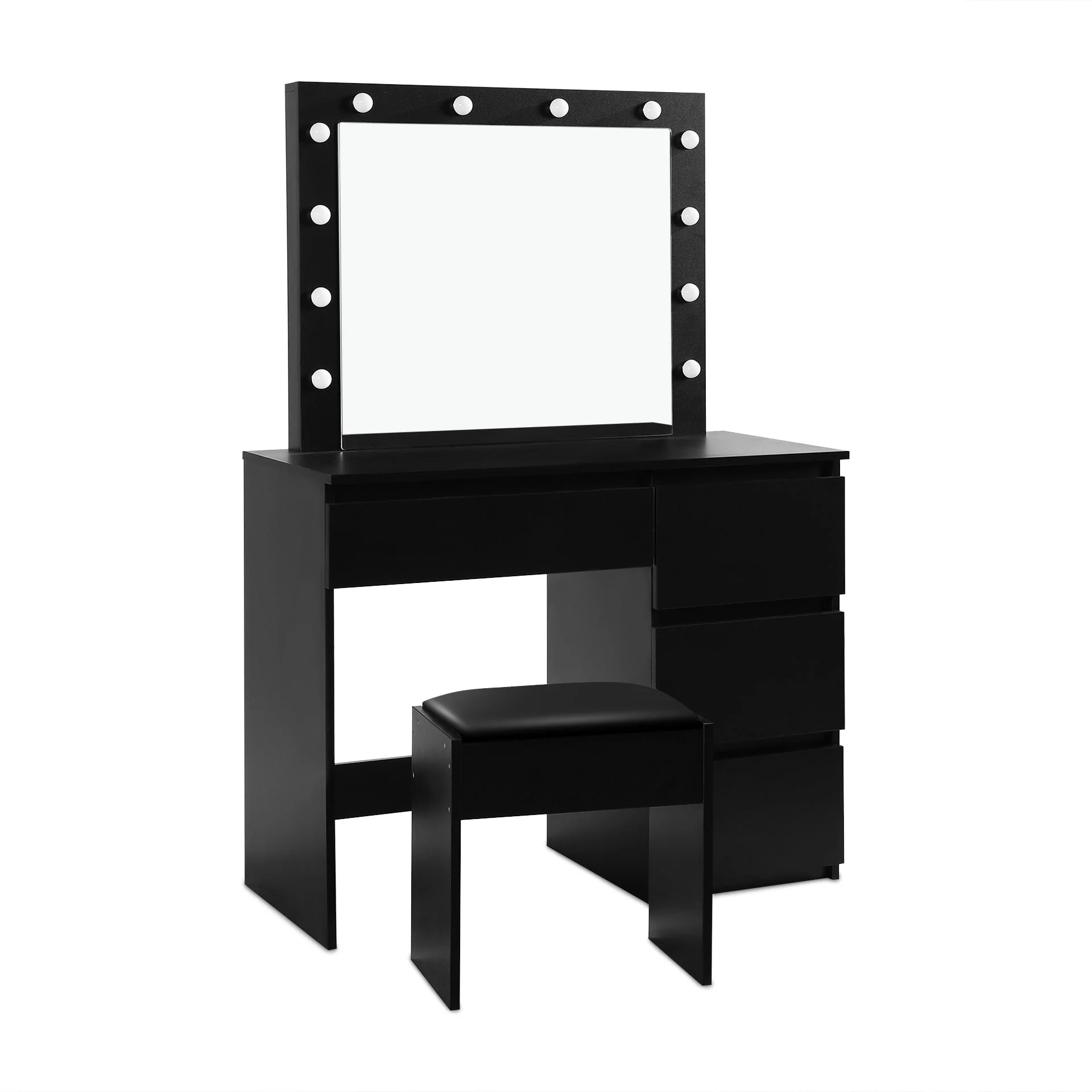 Begonia 2 Piece Dressing Table with Mirror & Stool Set - Black - Image 7