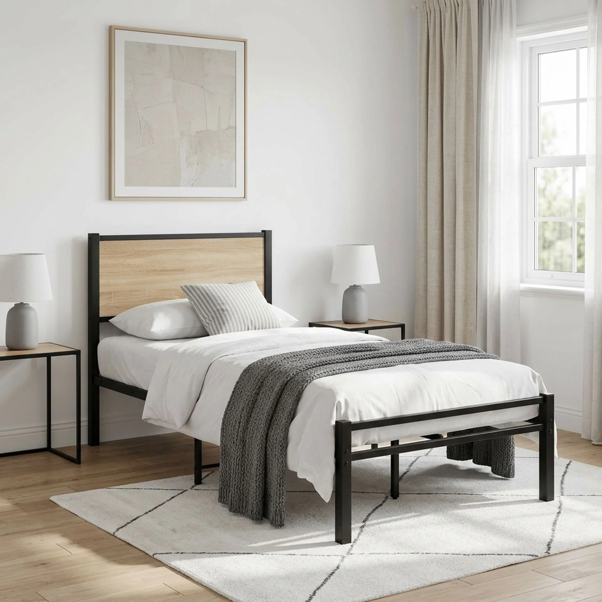 Bella Single Bed Frame - Oak + Black