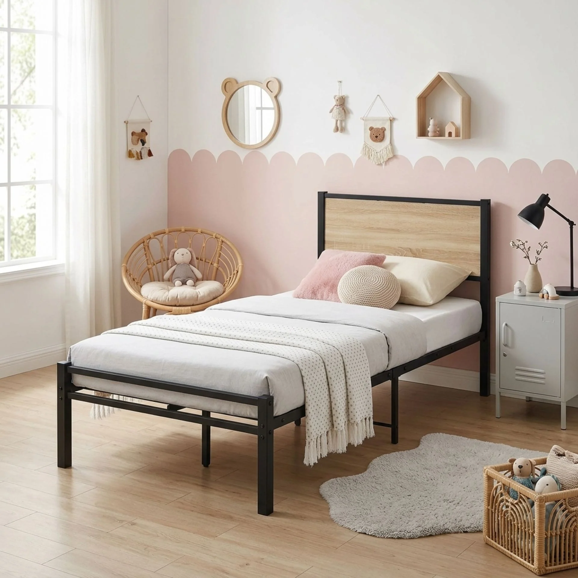 Bella Single Bed Frame - Oak + Black - Image 3