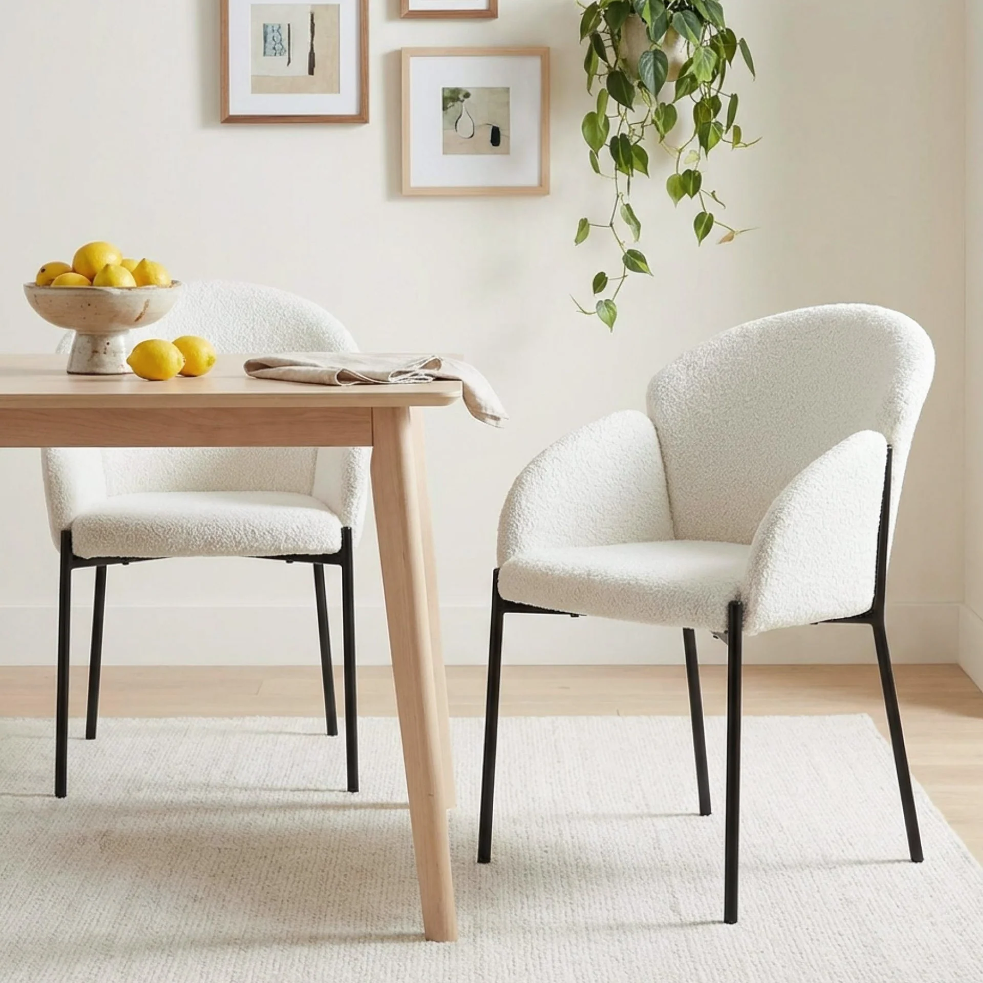 Bellamy Boucle Dining ArmChairs - Set of 2 - Off White