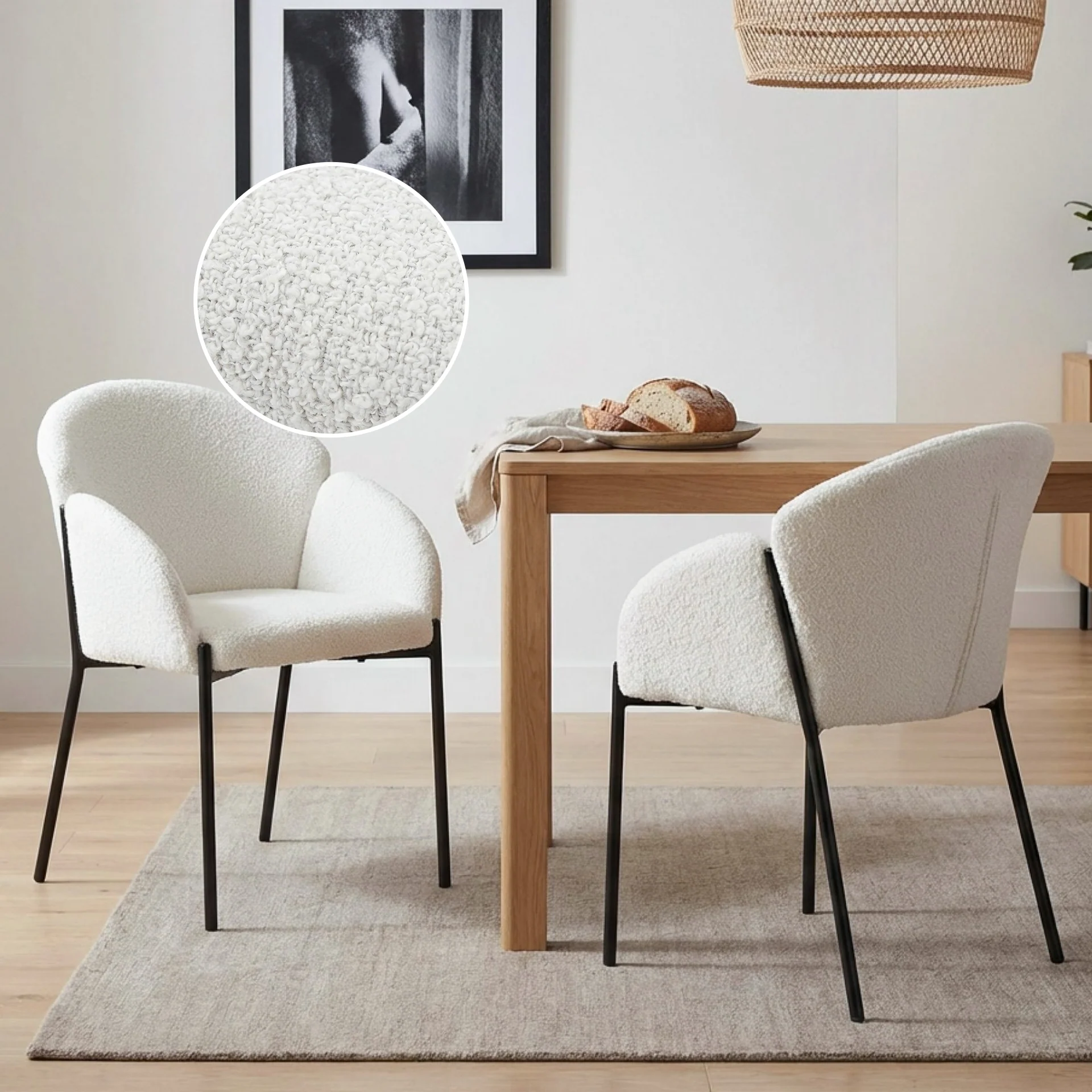 Bellamy Boucle Dining ArmChairs - Set of 2 - Off White - Image 2