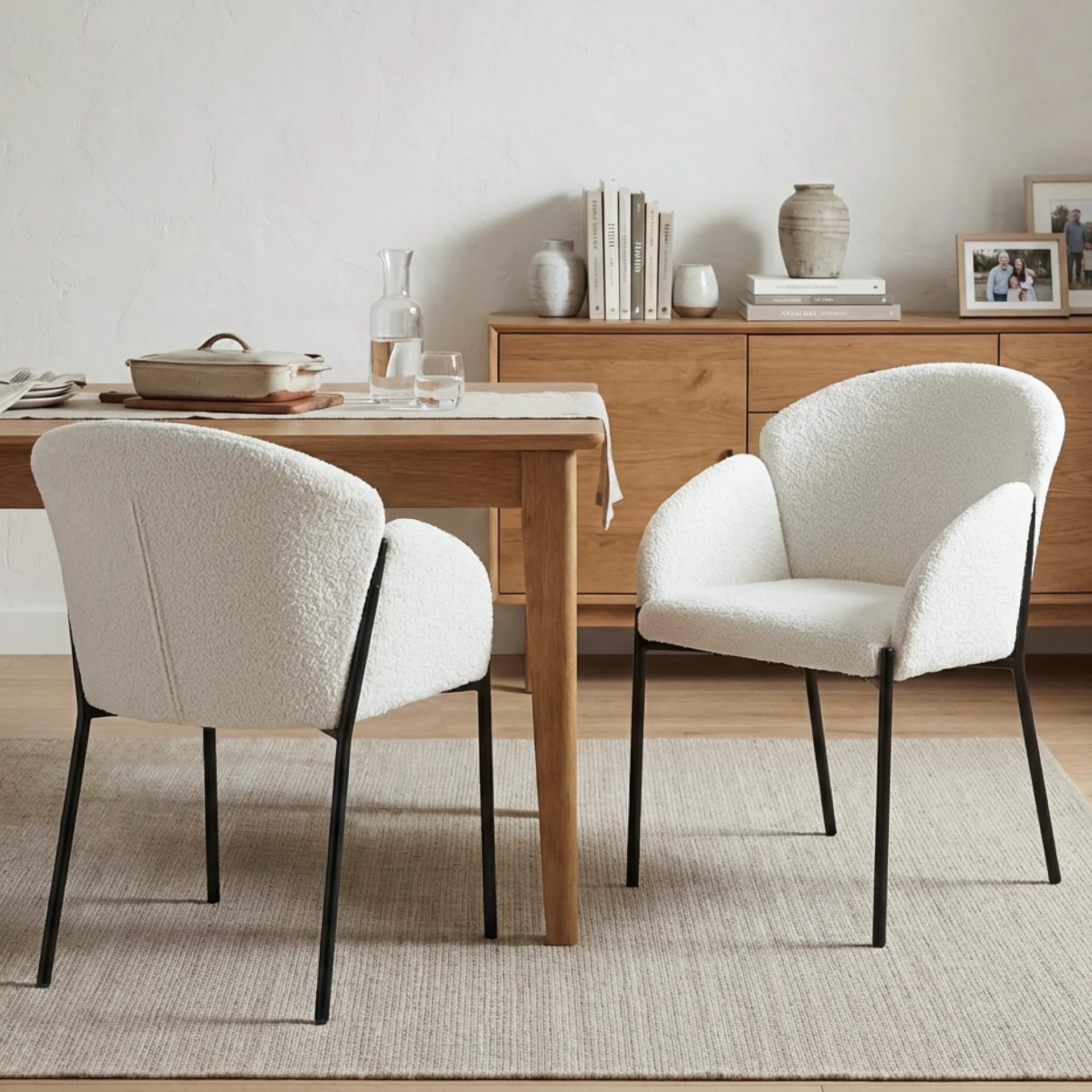 Bellamy Boucle Dining ArmChairs - Set of 2 - Off White - Image 3
