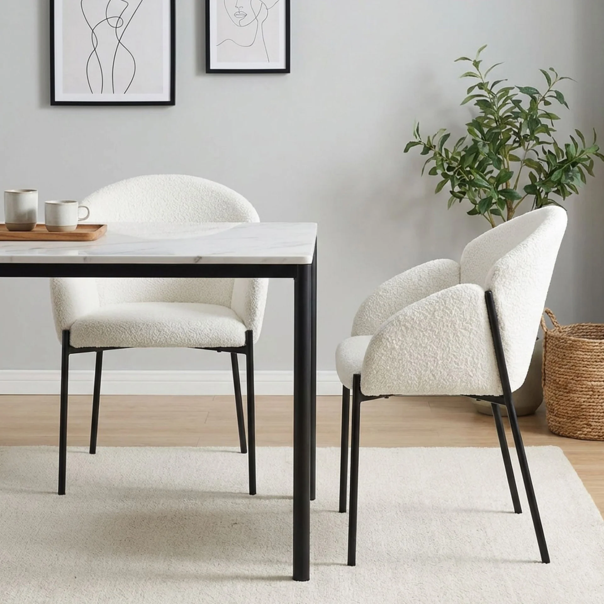 Bellamy Boucle Dining ArmChairs - Set of 2 - Off White - Image 4