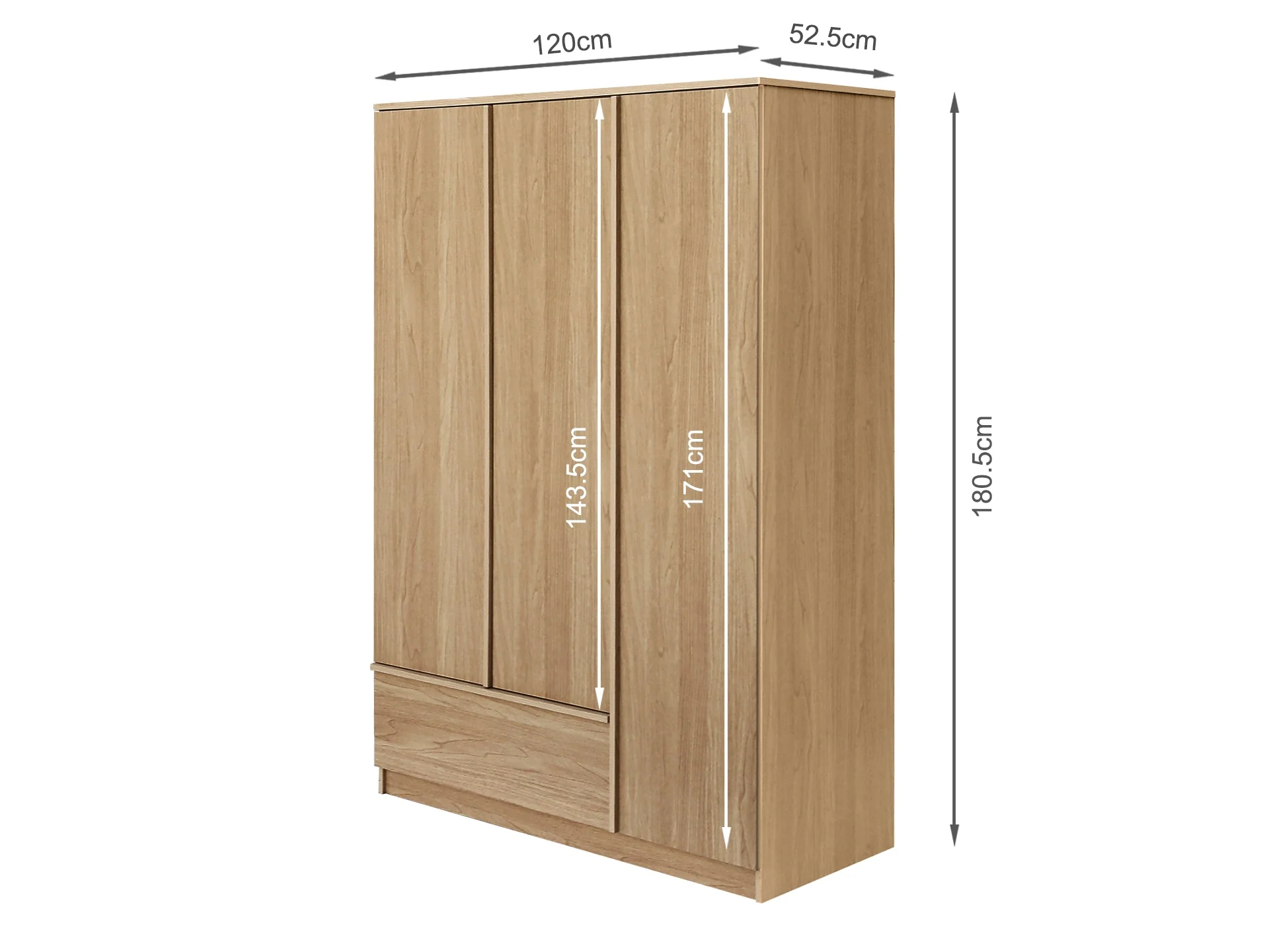 Benny 3 Door Wardrobe with Drawer - Light Teak - Image 11