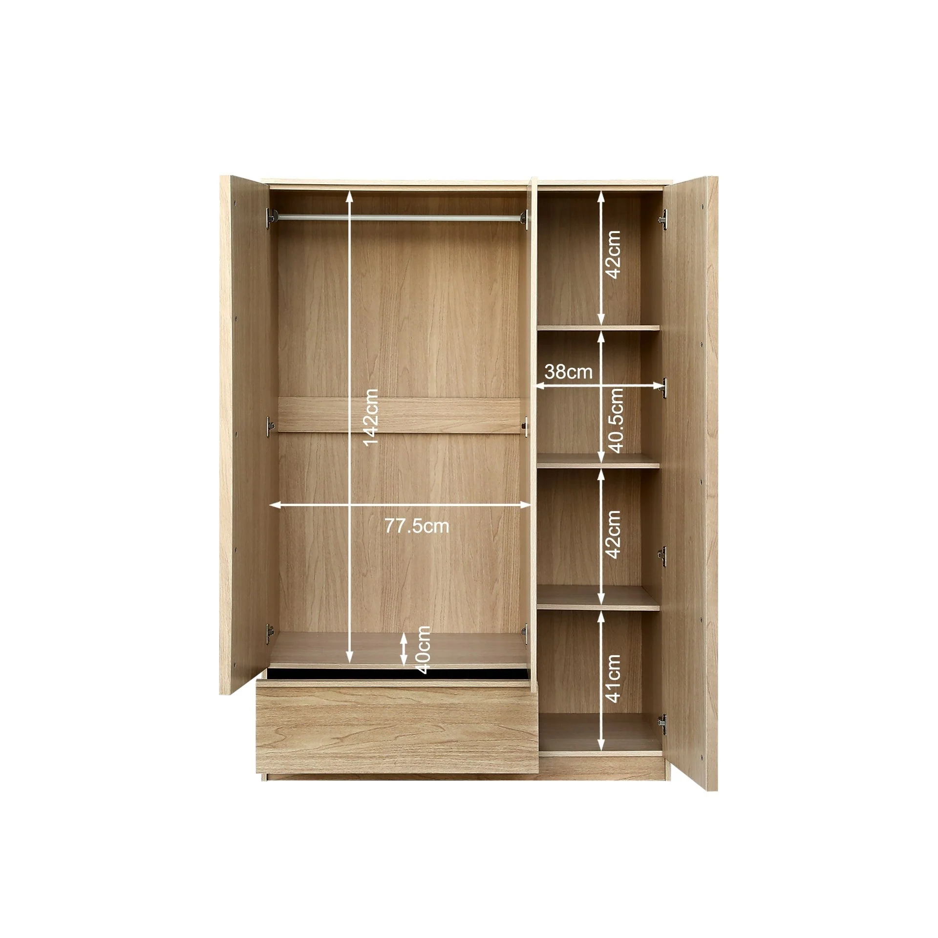 Benny 3 Door Wardrobe with Drawer - Light Teak - Image 12
