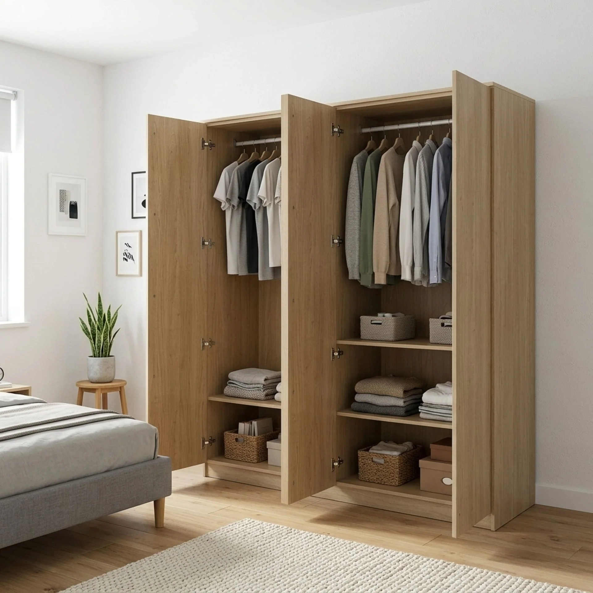Benny 4 Door Wardrobe - Light Teak - Image 5
