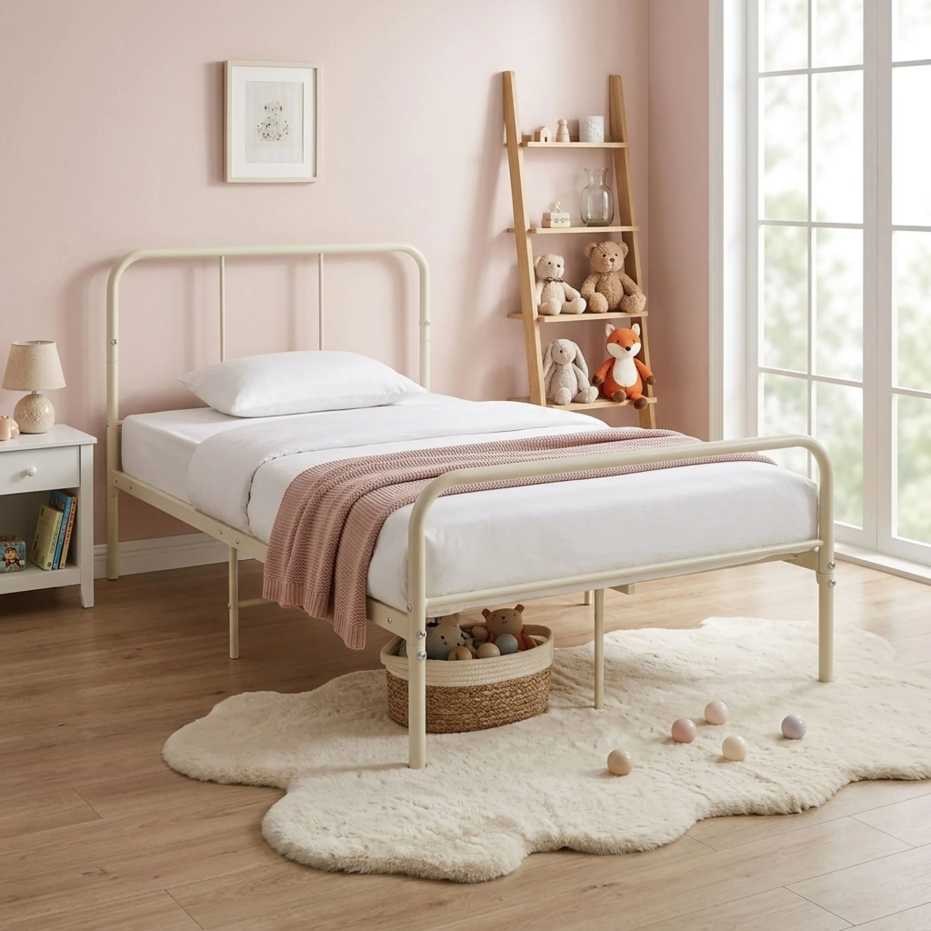Bolt King Single Metal Bed Frame - Light Khaki