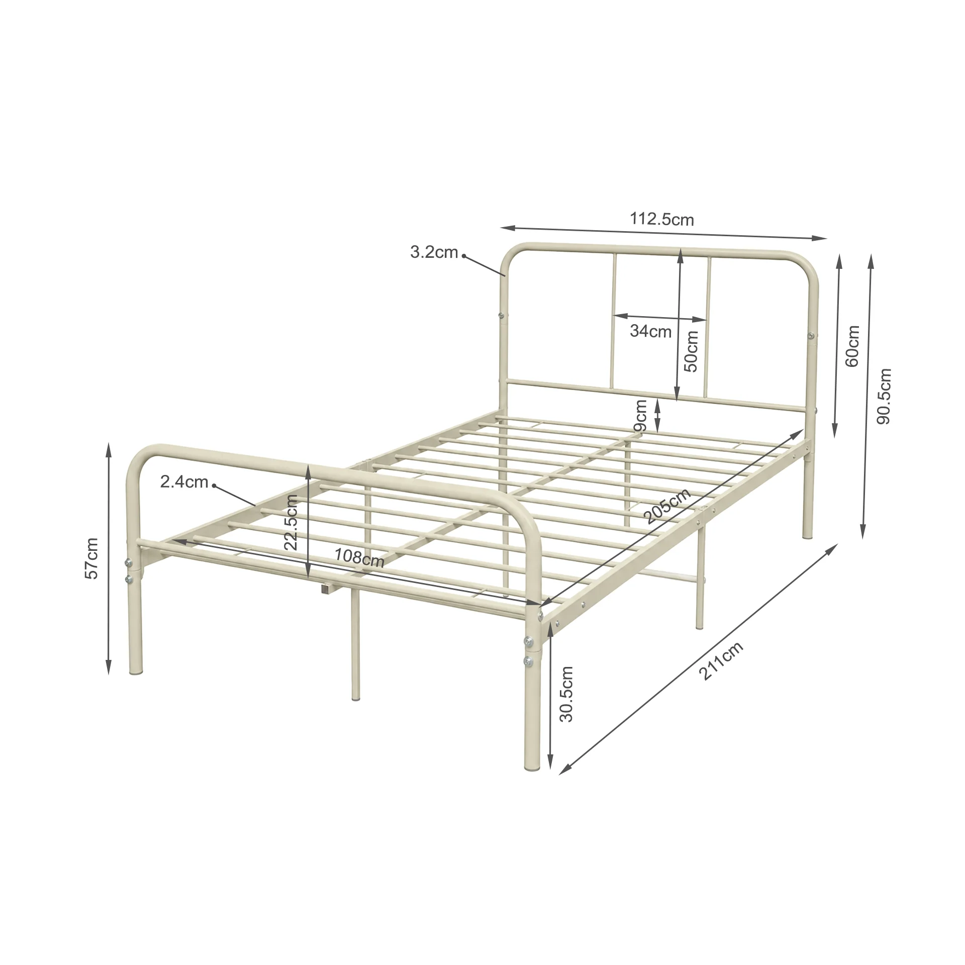 Bolt King Single Metal Bed Frame - Light Khaki - Image 16