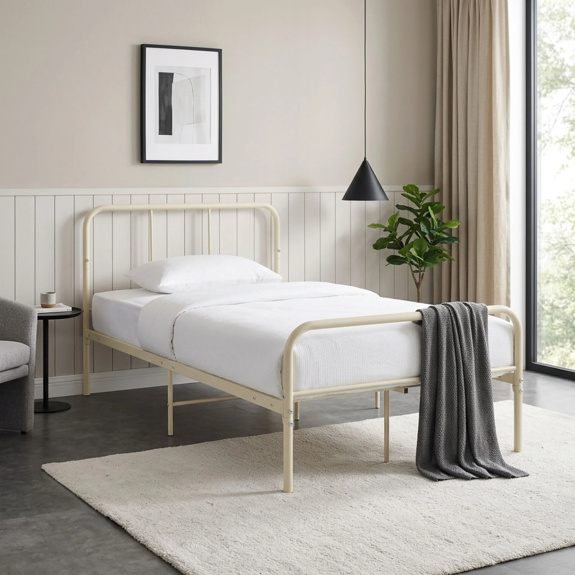 Bolt King Single Metal Bed Frame - Light Khaki - Image 2