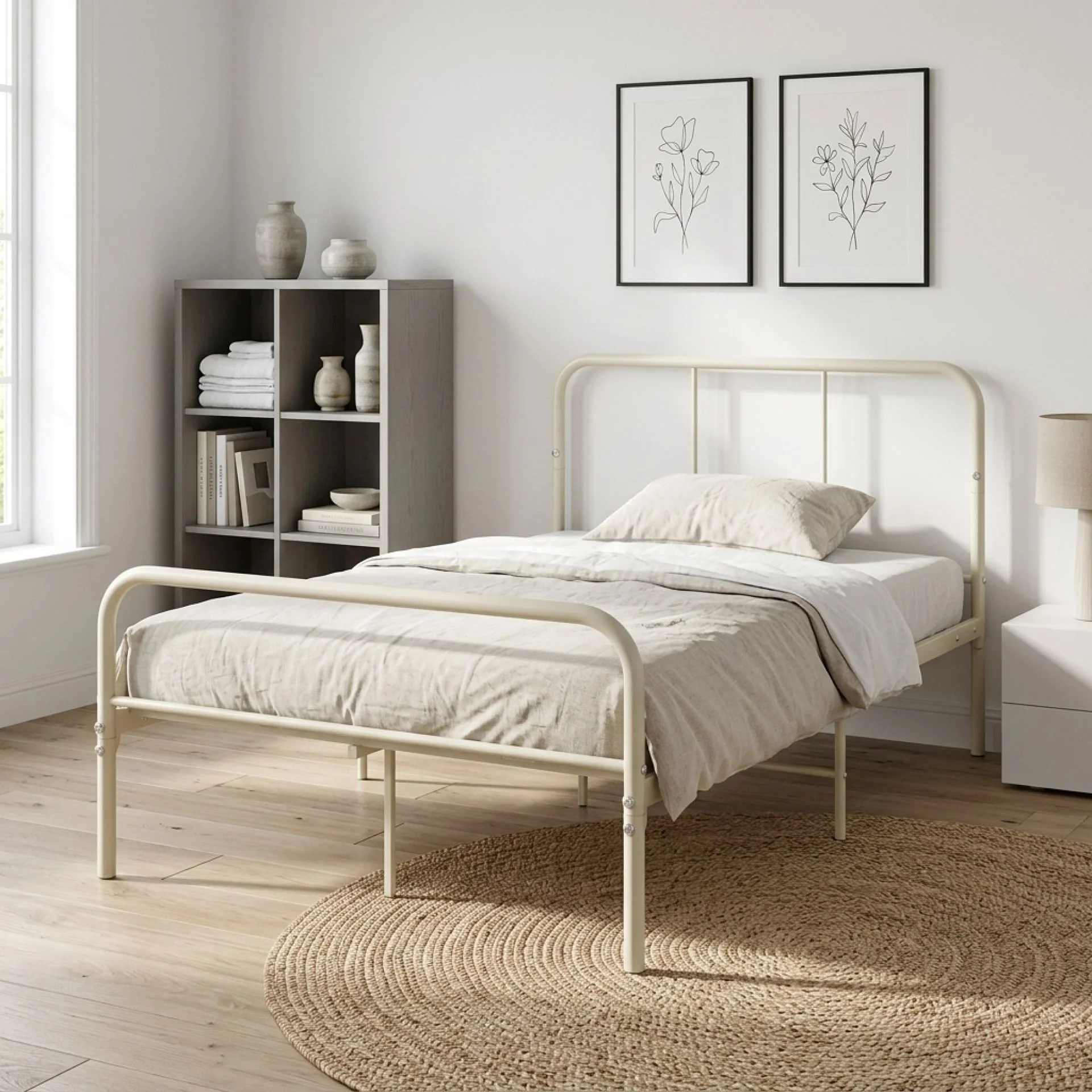 Bolt King Single Metal Bed Frame - Light Khaki - Image 4