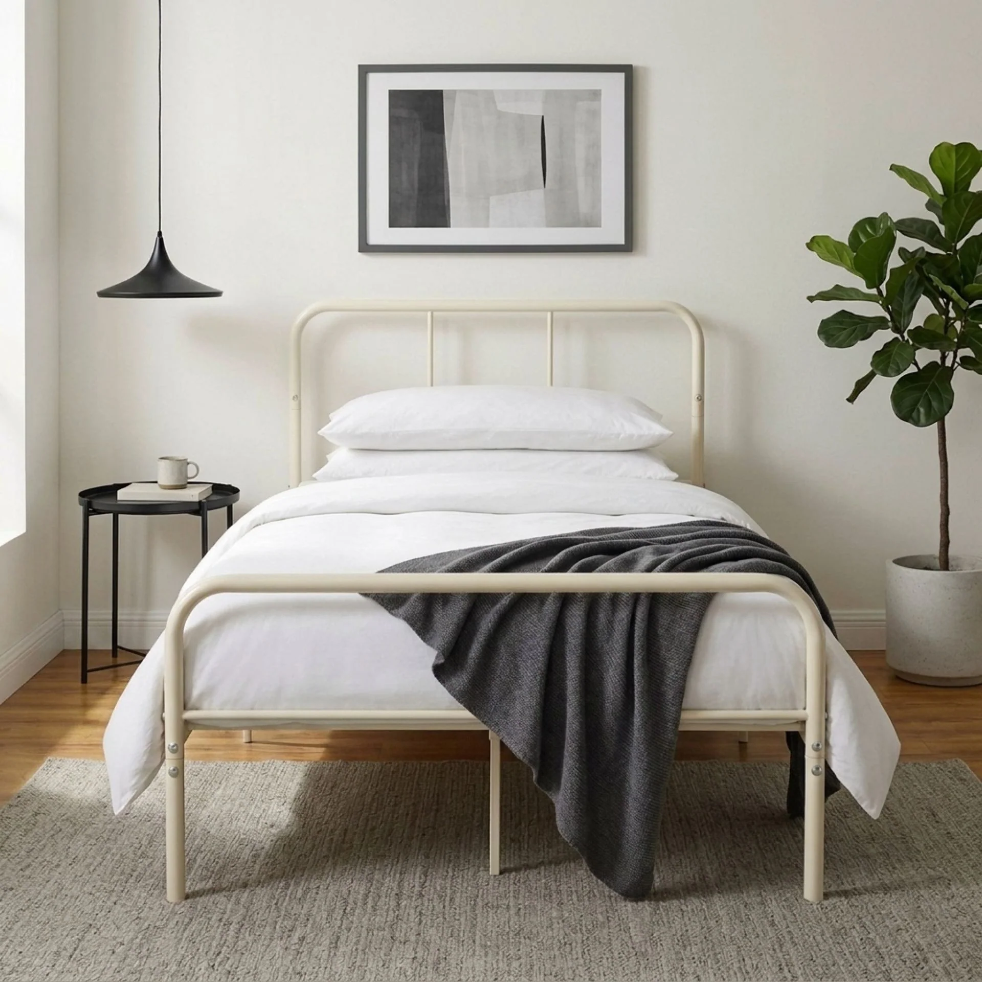 Bolt King Single Metal Bed Frame - Light Khaki - Image 6
