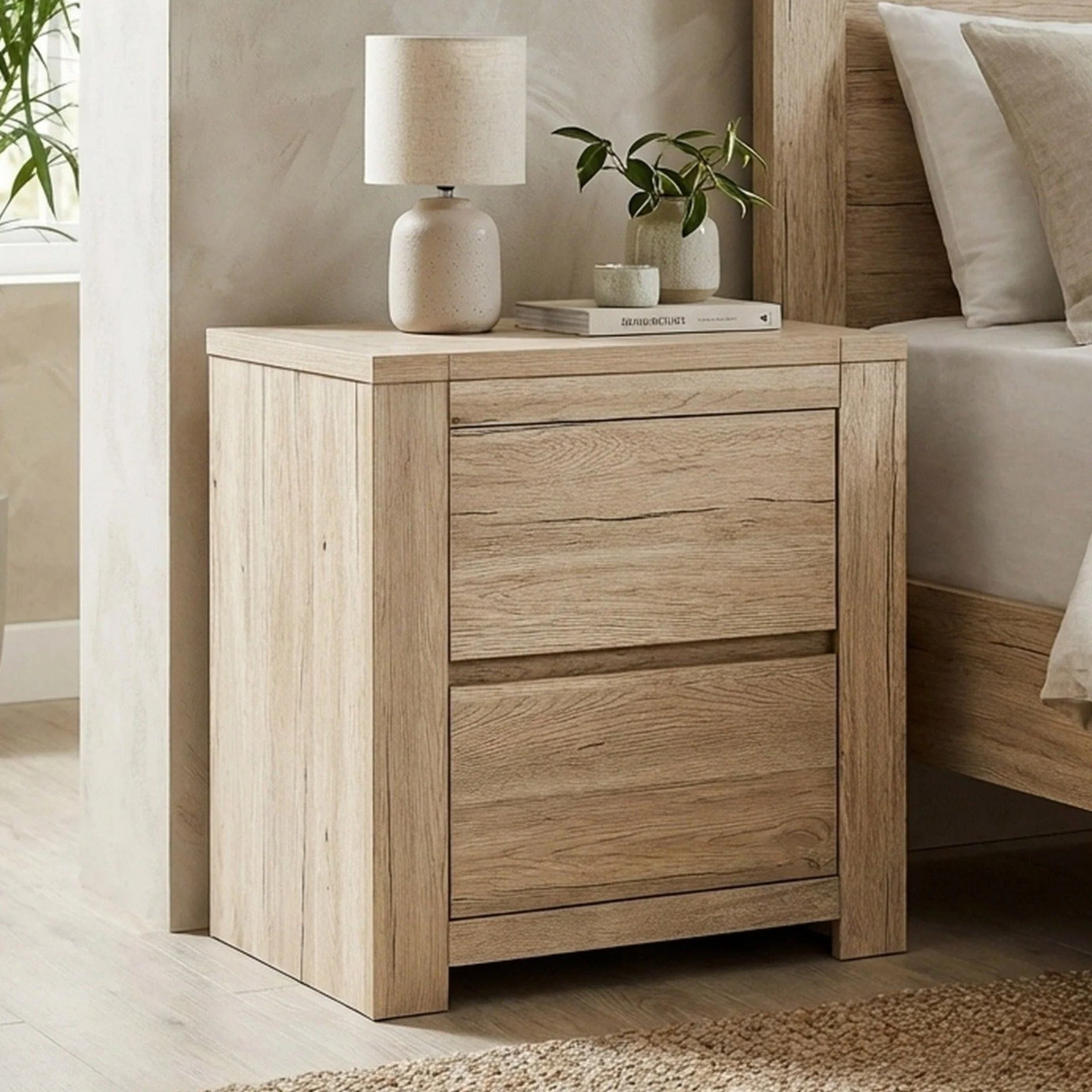 Borneo Wooden Bedside Table - Oak - Image 3