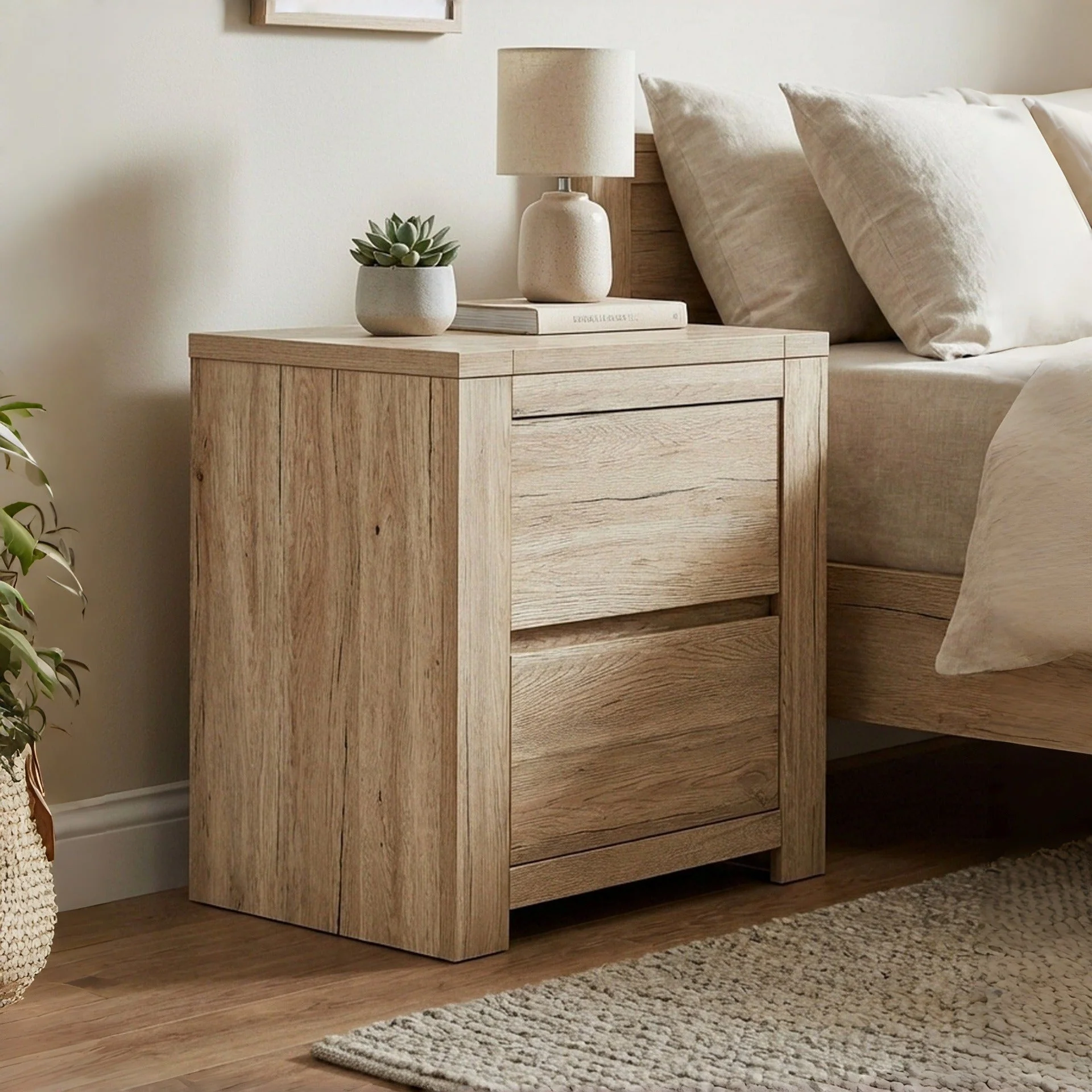 Borneo Wooden Bedside Table - Oak - Image 4