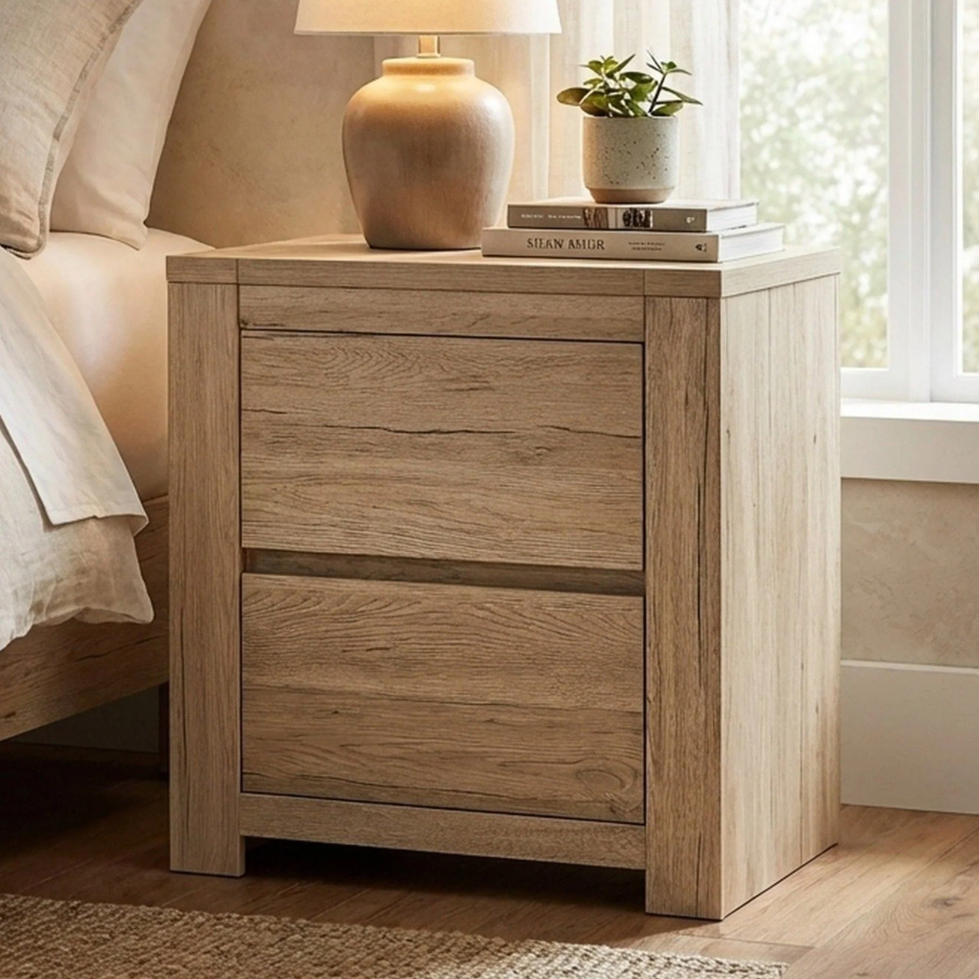 Borneo Wooden Bedside Table - Oak - Image 5