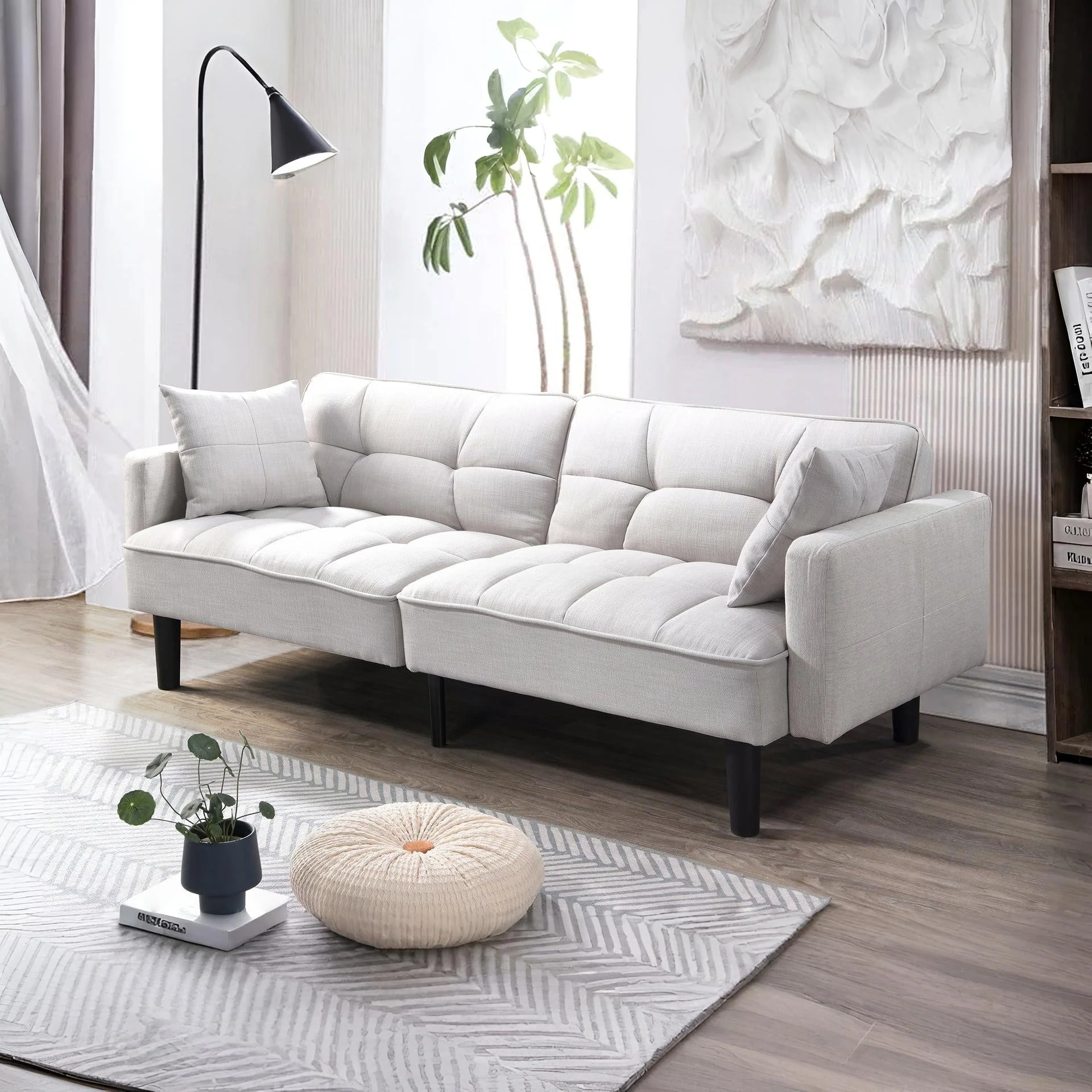 Boston 3 Seater Sofa Bed - Oat White