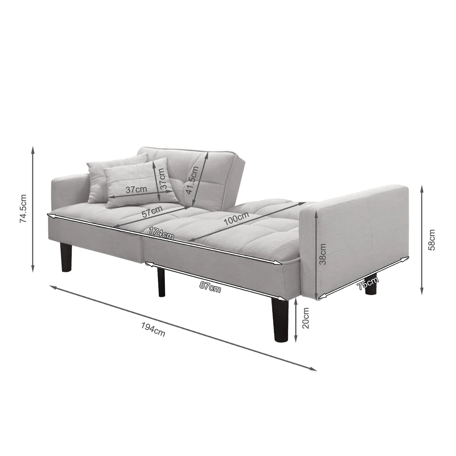 Boston 3 Seater Sofa Bed - Oat White - Image 8