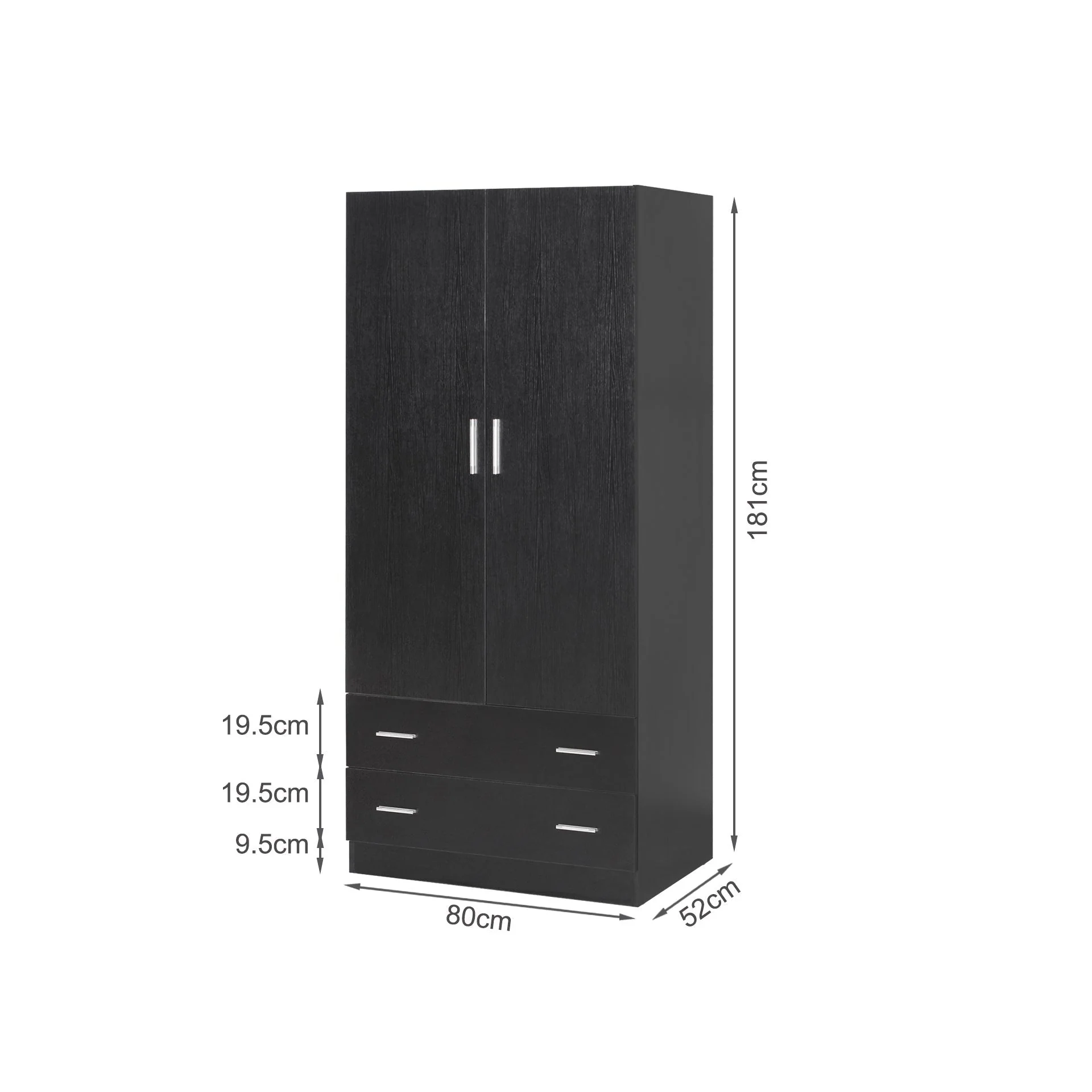 Bram 2 Door Wardrobe with 2 Drawers - Black - Image 10