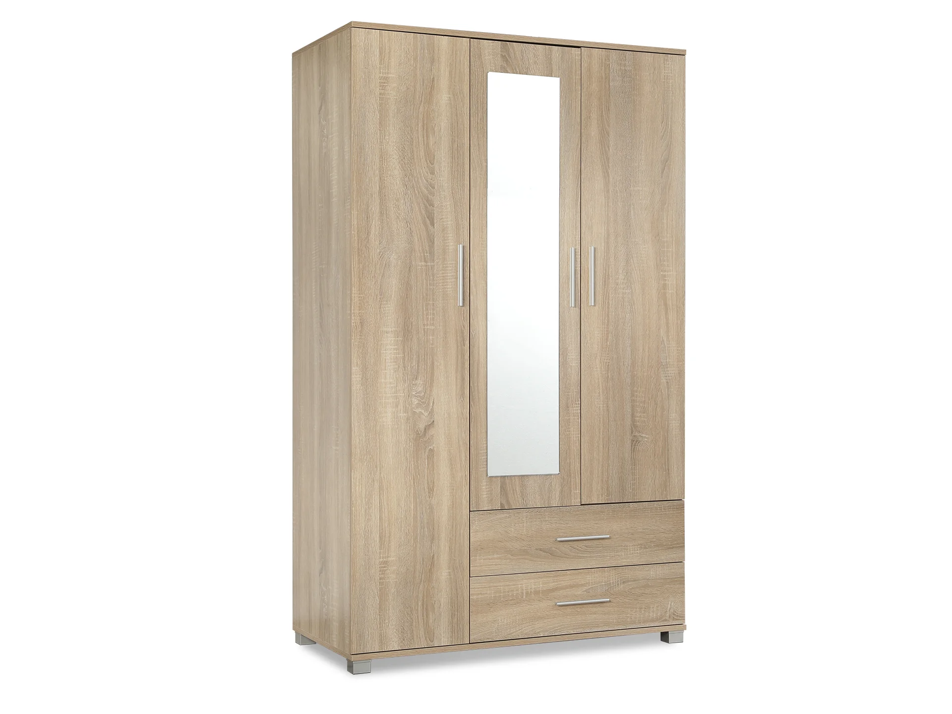 Bram 3 Door Wardrobe Cabinet with Mirror - Oak - Image 2