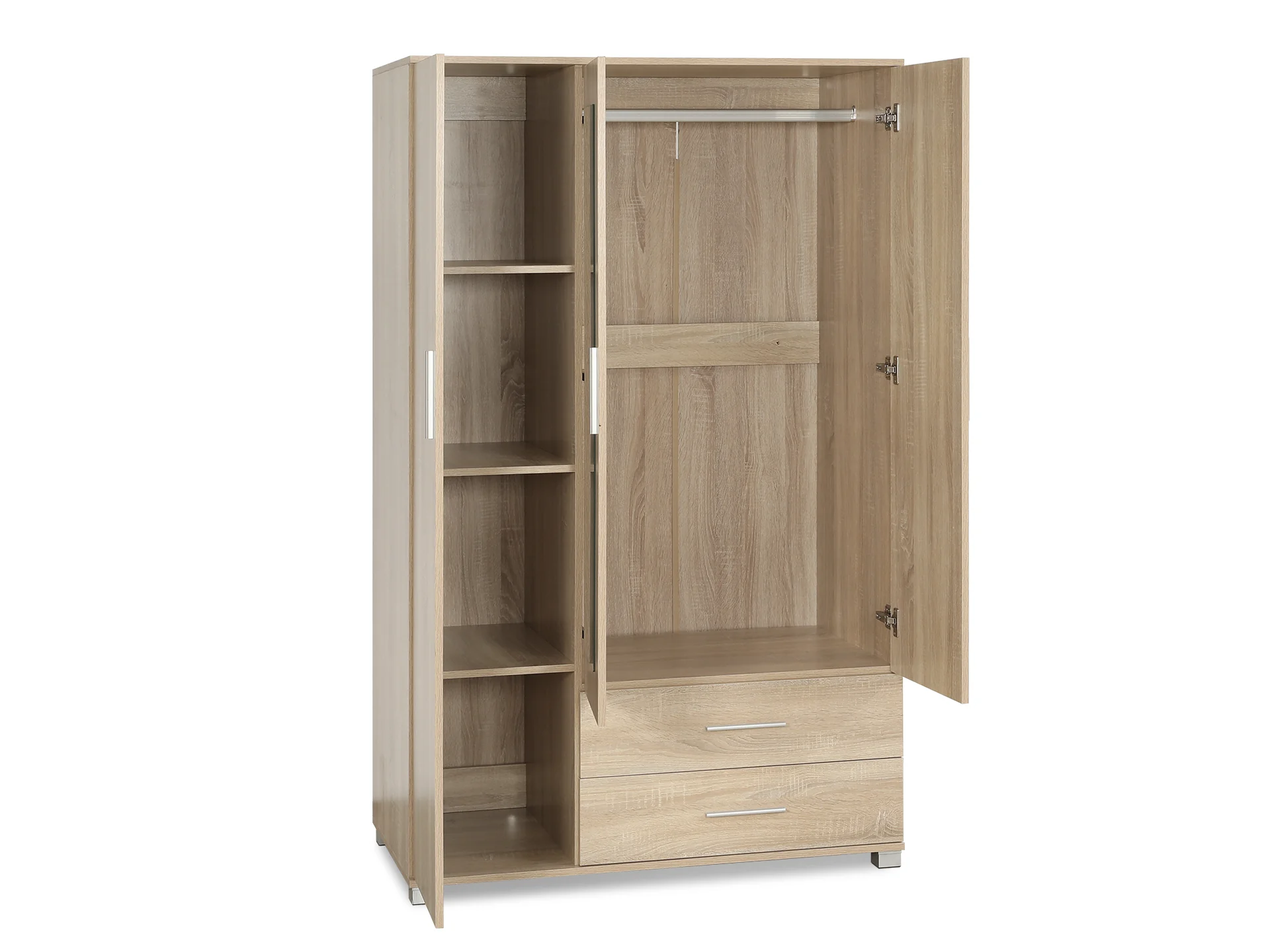 Bram 3 Door Wardrobe Cabinet with Mirror - Oak - Image 4