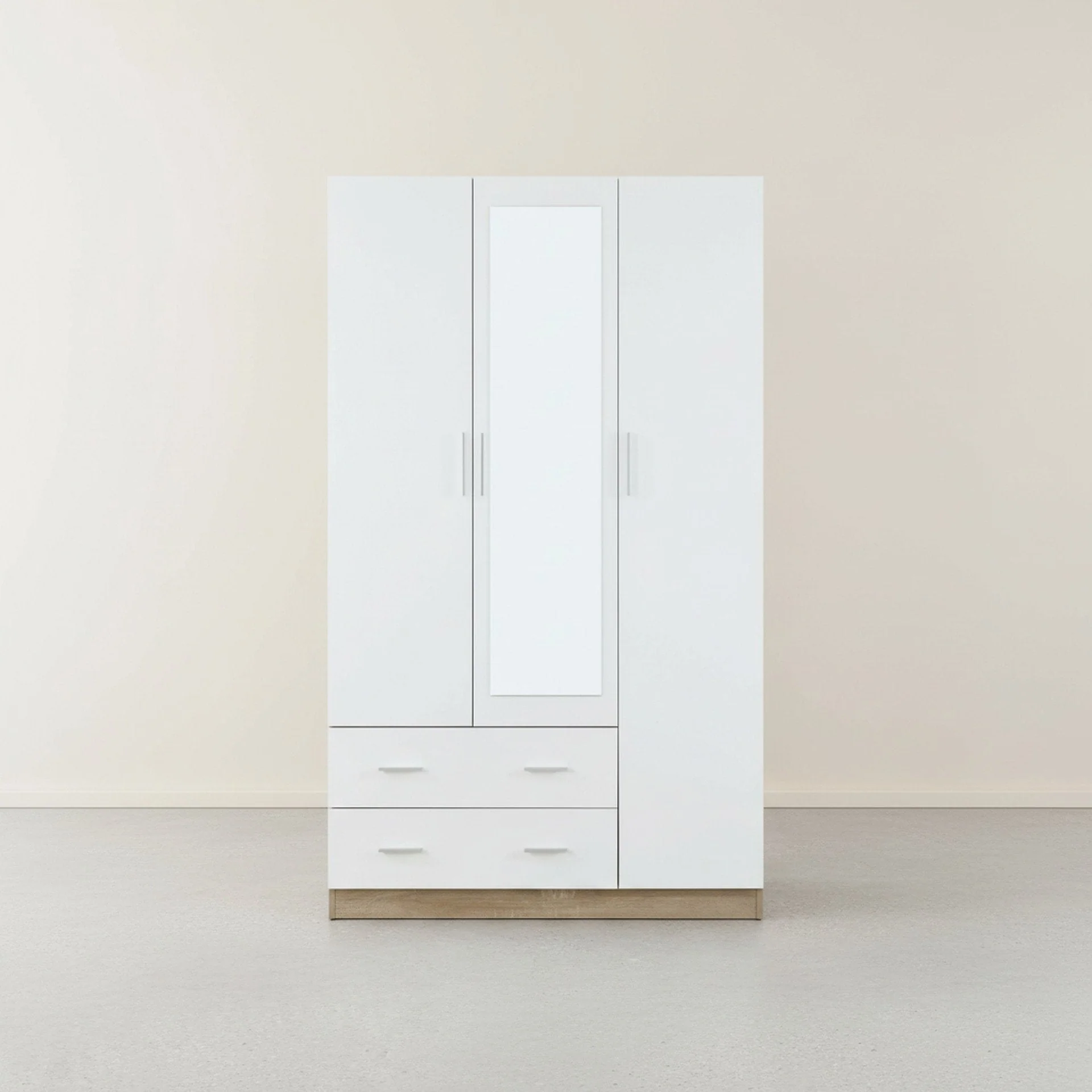 Bram 3 Door Wardrobe Cabinet with Mirror - Oak + White - Image 7