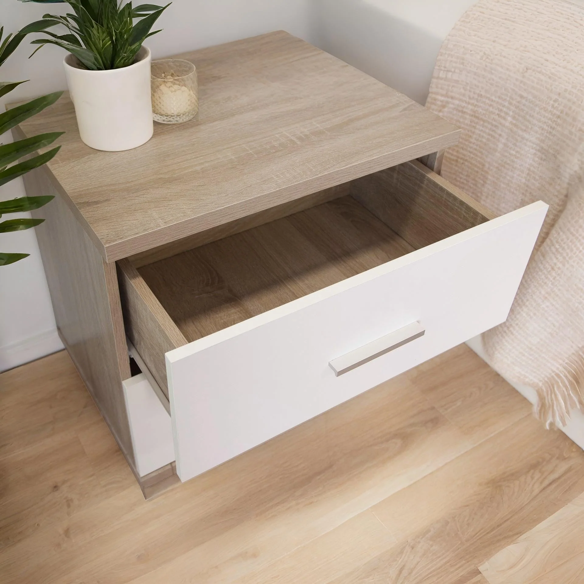 Bram Bedside Table - Oak + White - Image 3