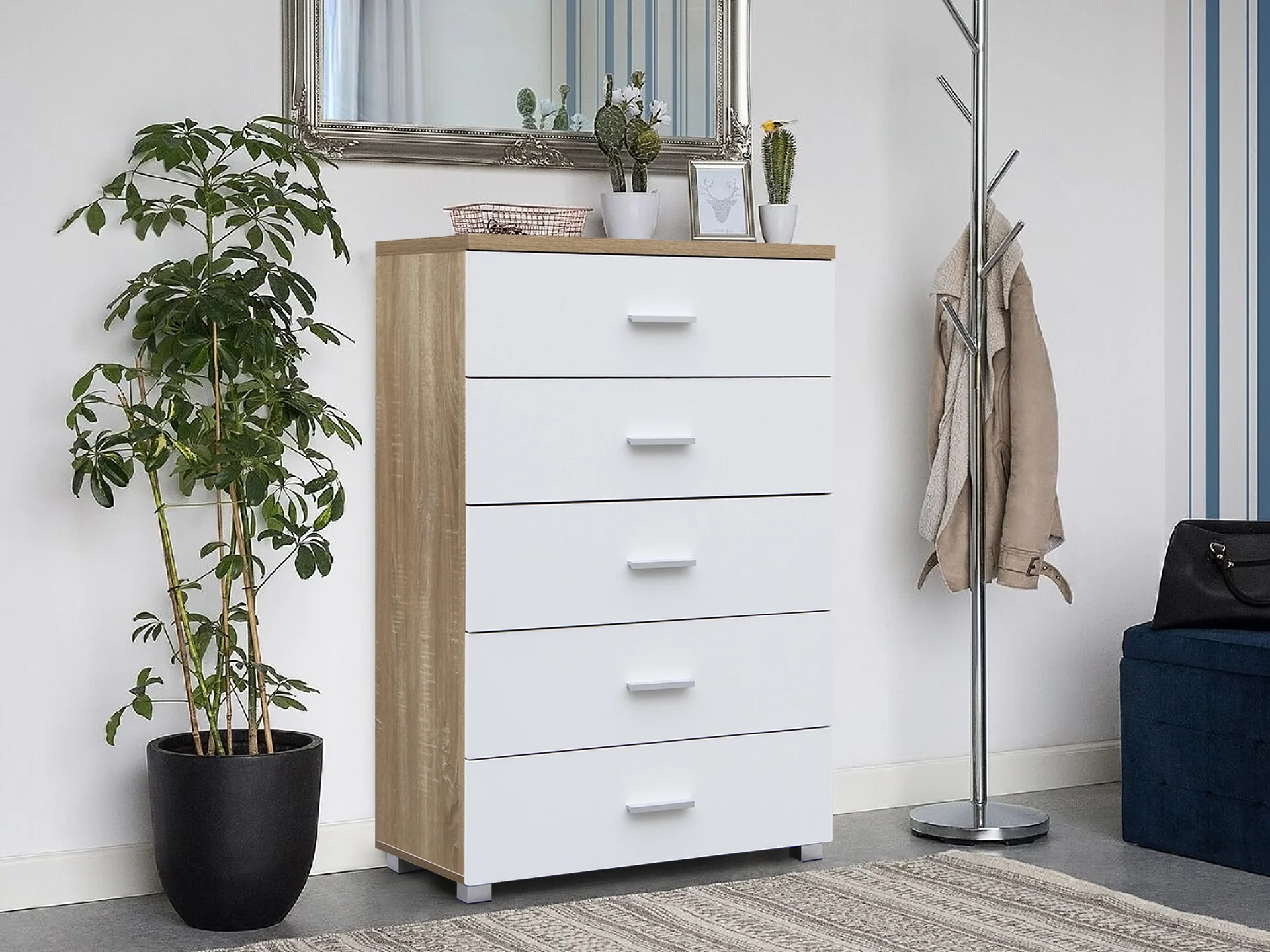 Bram Tallboy 5 Drawer Chest Dresser - Oak - Image 3