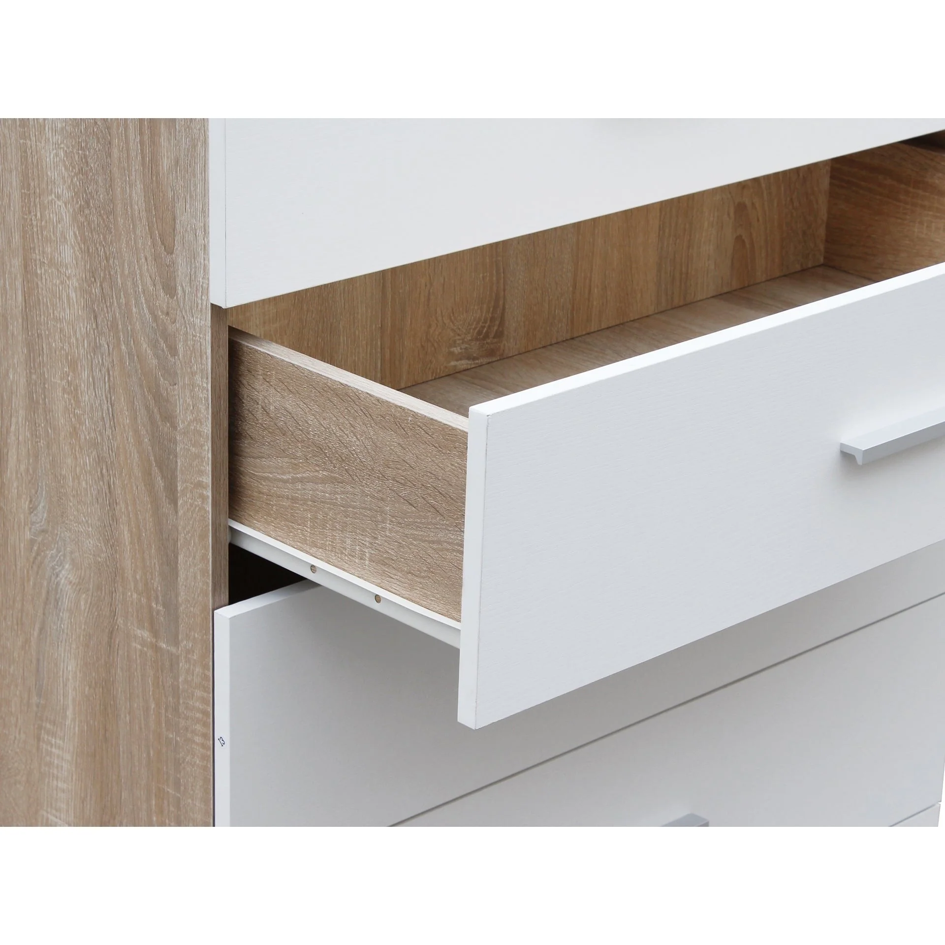 Bram Tallboy 5 Drawer Chest Dresser - Oak + White - Image 12