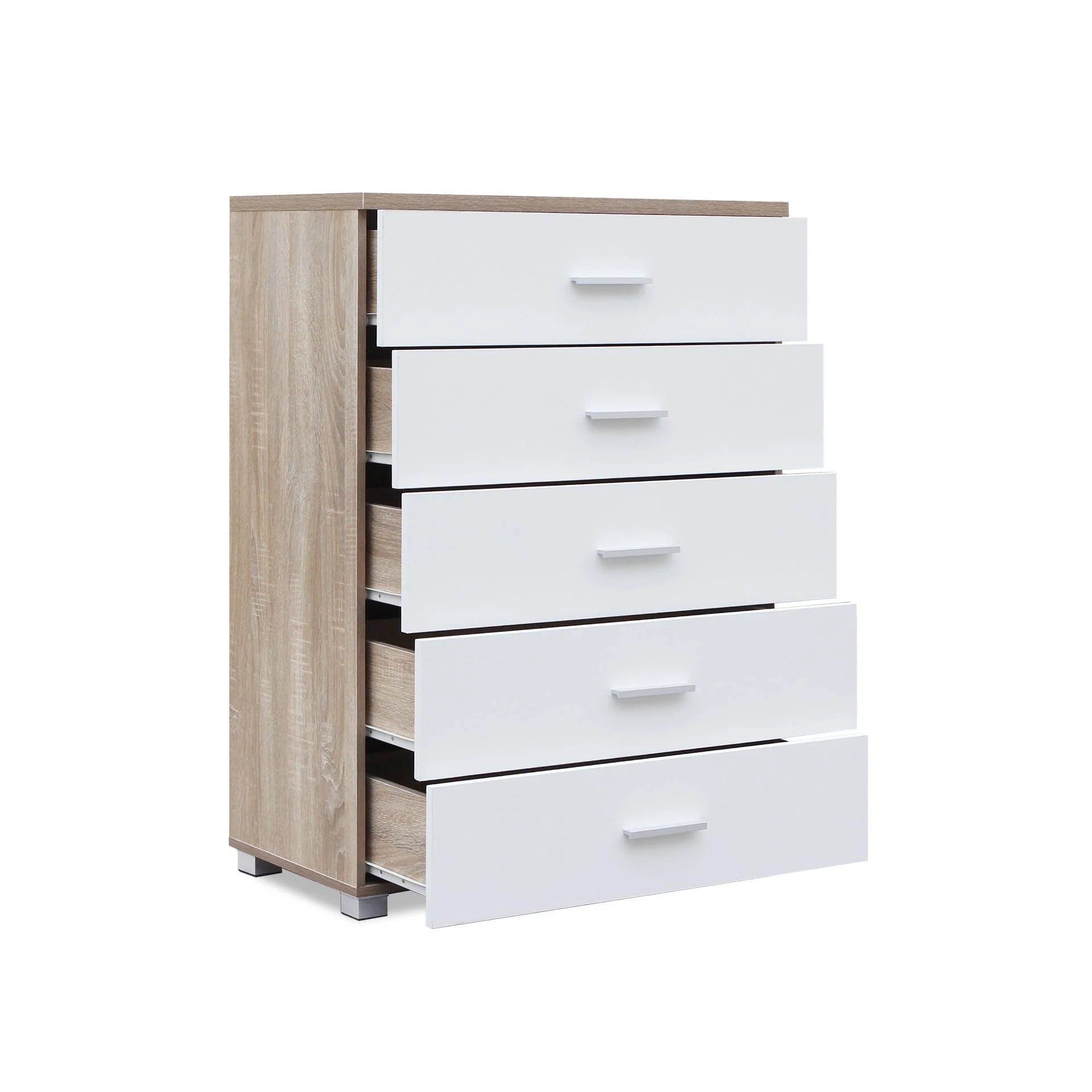 Bram Tallboy 5 Drawer Chest Dresser - Oak + White - Image 9