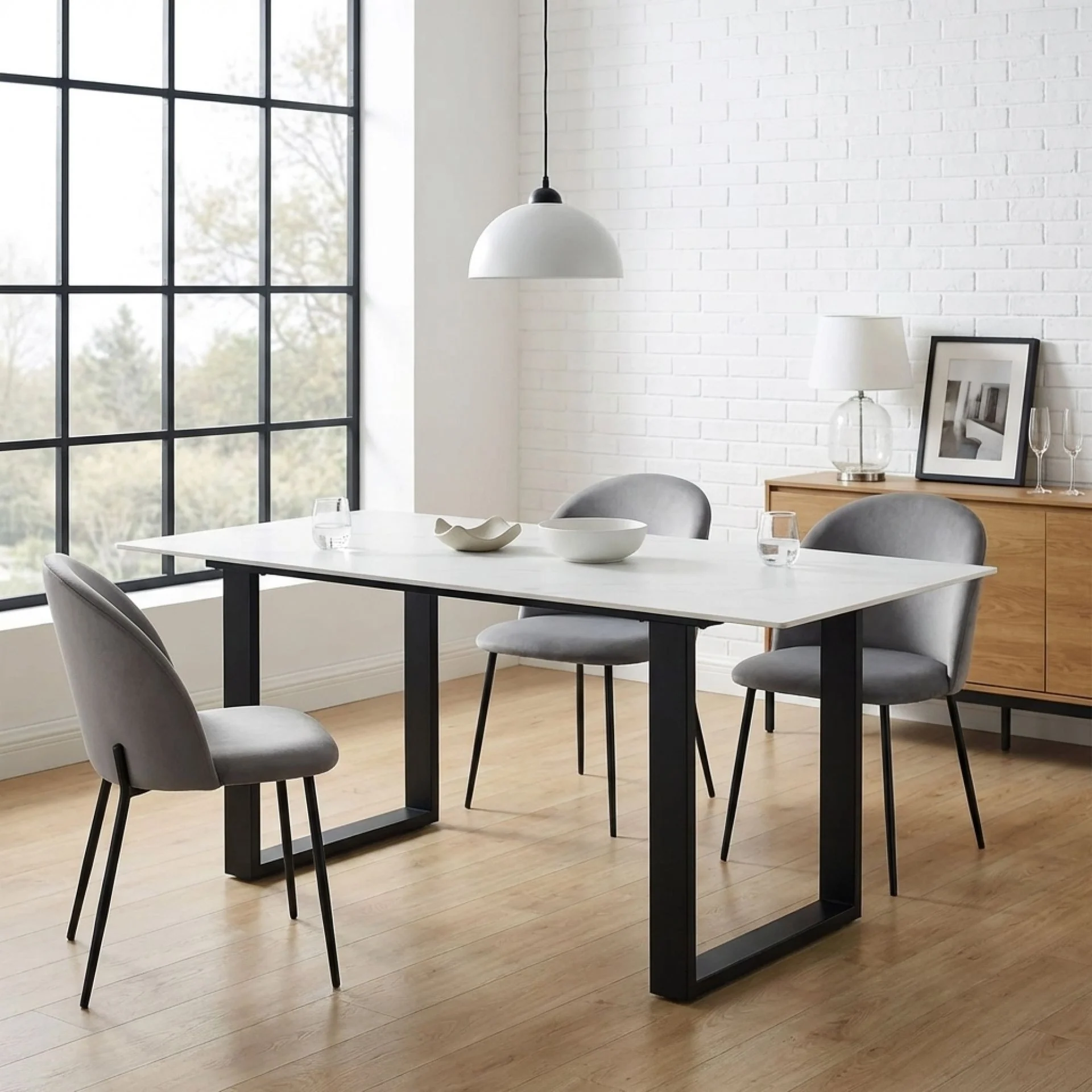 Bridger Matt Ceramic Dining Table 160 x 90cm - White + Black