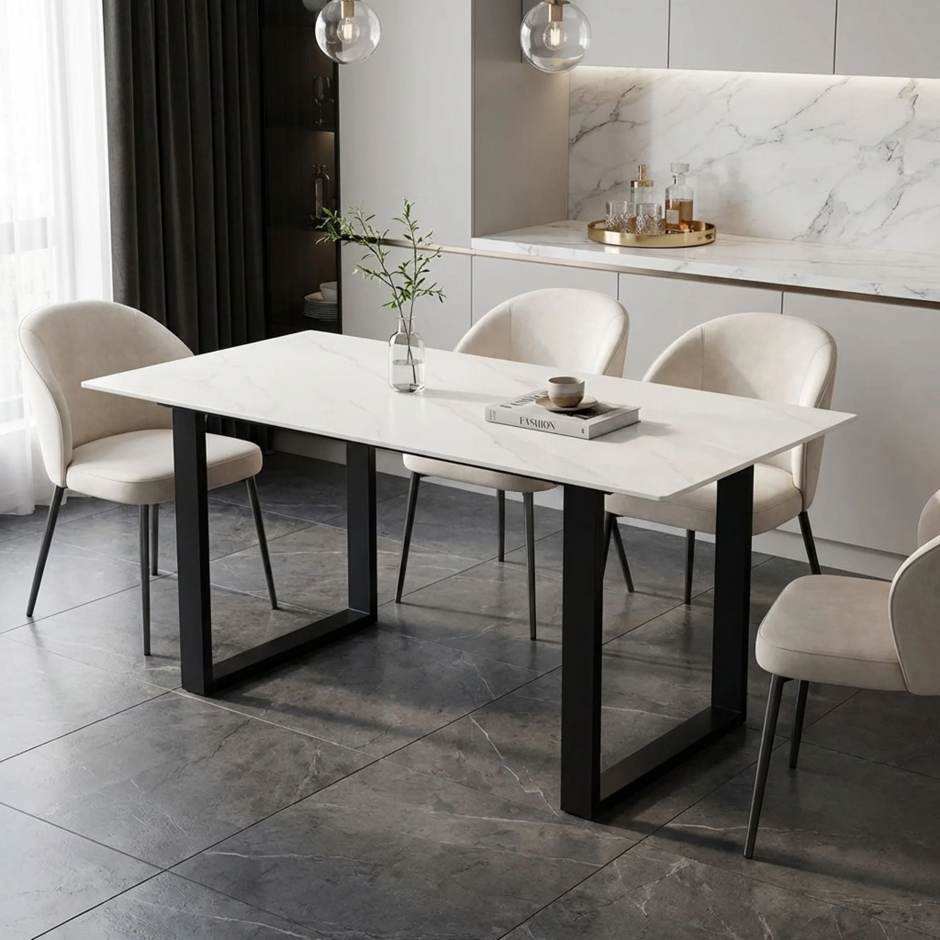 Bridger Matt Ceramic Dining Table 160 x 90cm - White + Black - Image 2