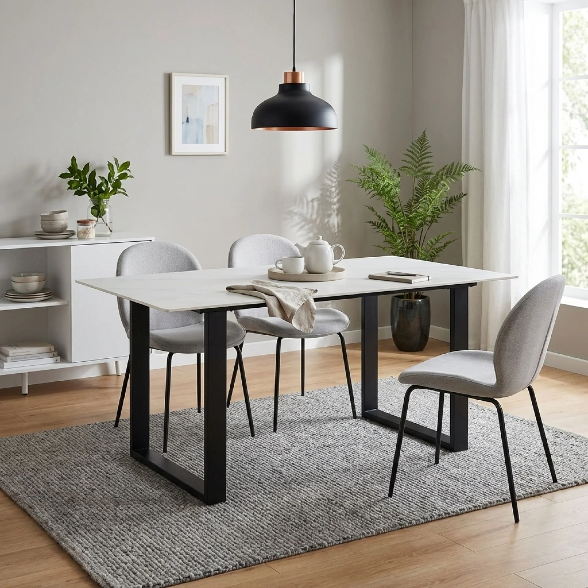 Bridger Matt Ceramic Dining Table 160 x 90cm - White + Black - Image 3