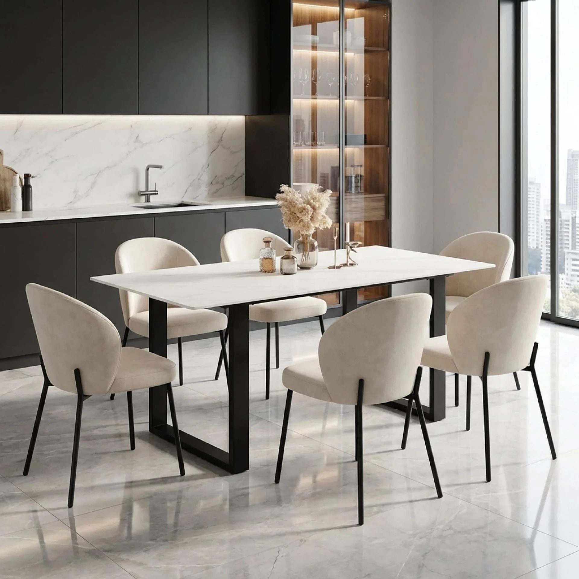 Bridger Matt Ceramic Dining Table 160 x 90cm - White + Black - Image 4