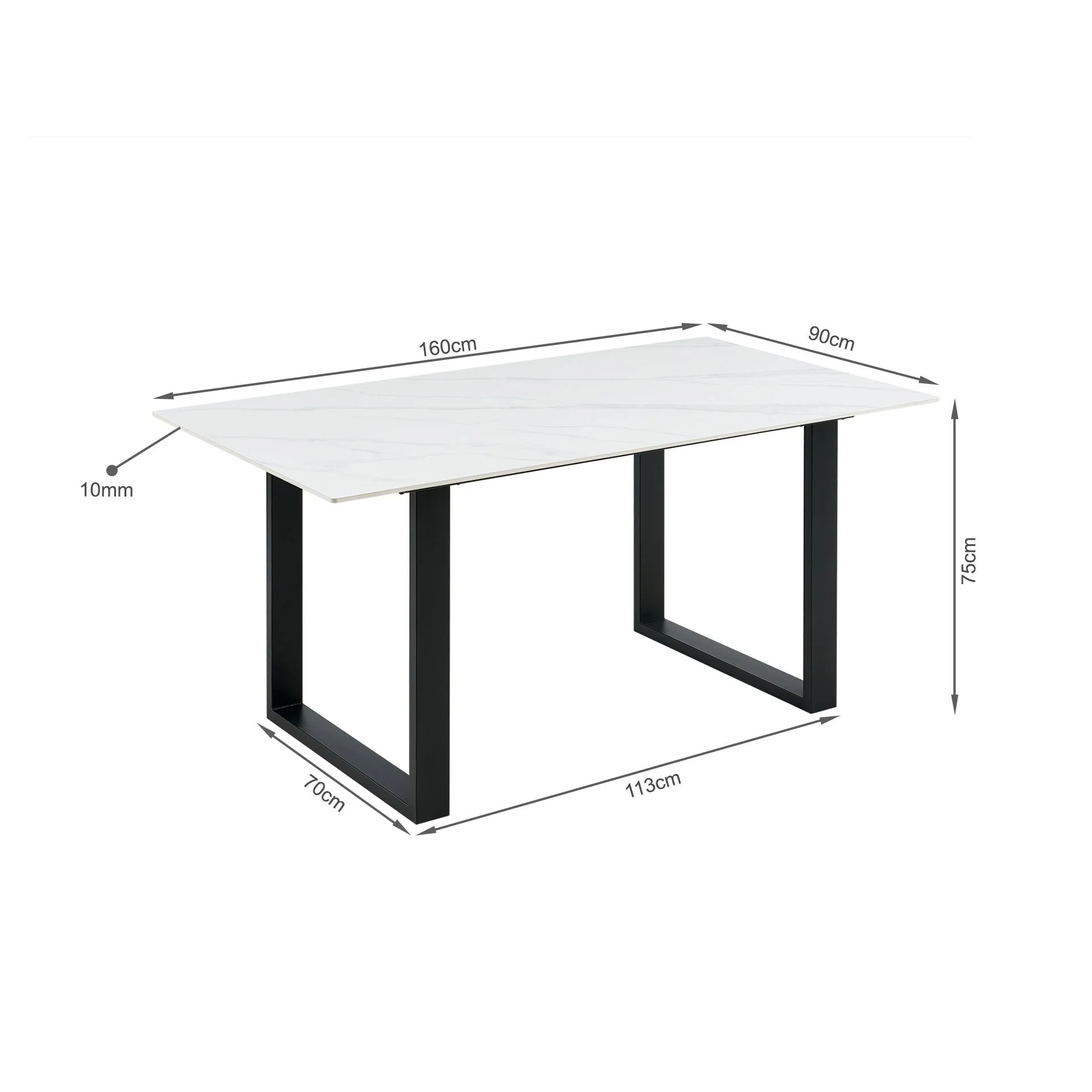 Bridger Matt Ceramic Dining Table 160 x 90cm - White + Black - Image 9