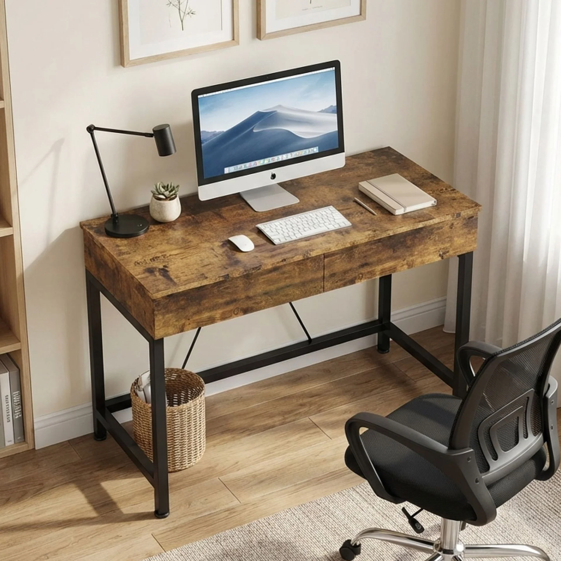Brooks 100cm Computer Desk with 2 Drawers - Rustic Brown