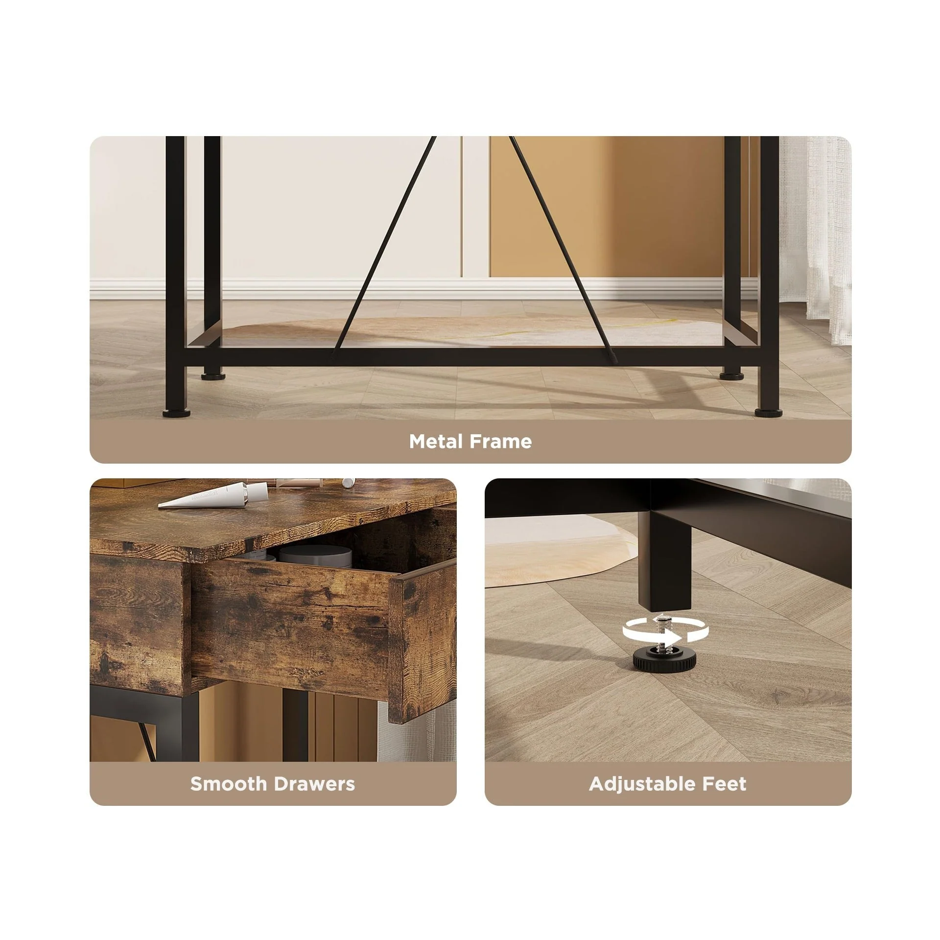 Brooks 100cm Computer Desk with 2 Drawers - Rustic Brown - Image 11